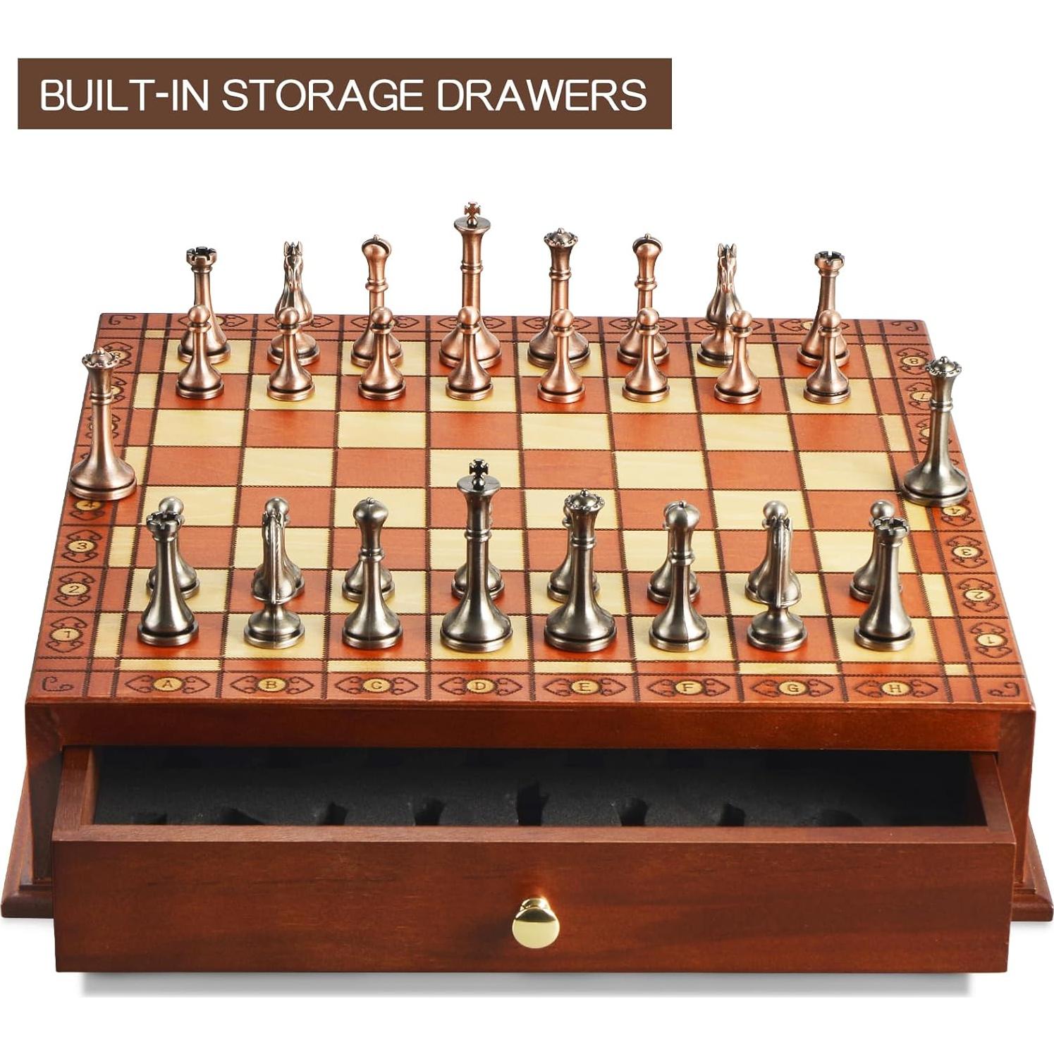 Juego de Ajedrez Retro BIVOMON de Madera y Metal 33x33cm