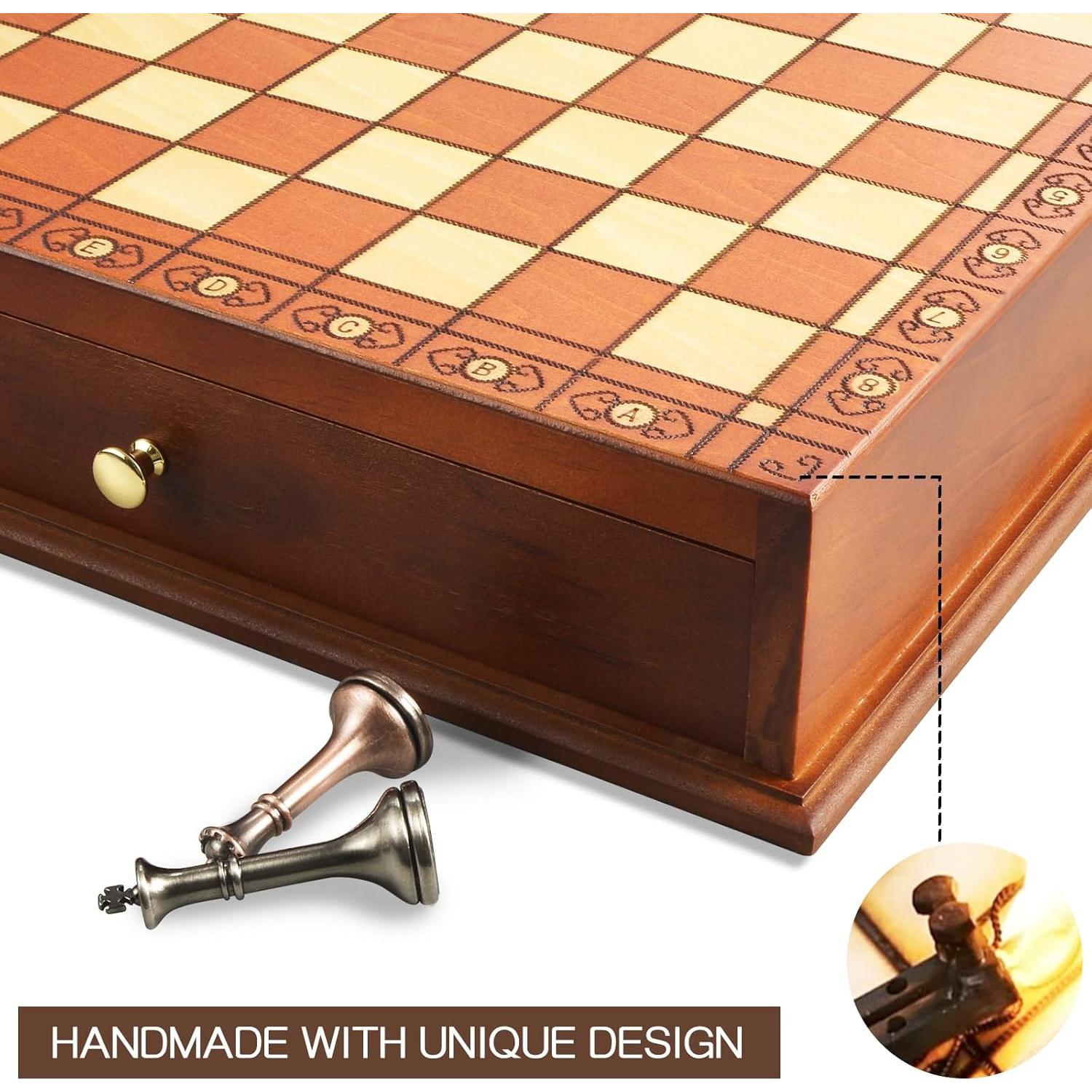 Juego de Ajedrez Retro BIVOMON de Madera y Metal 33x33cm