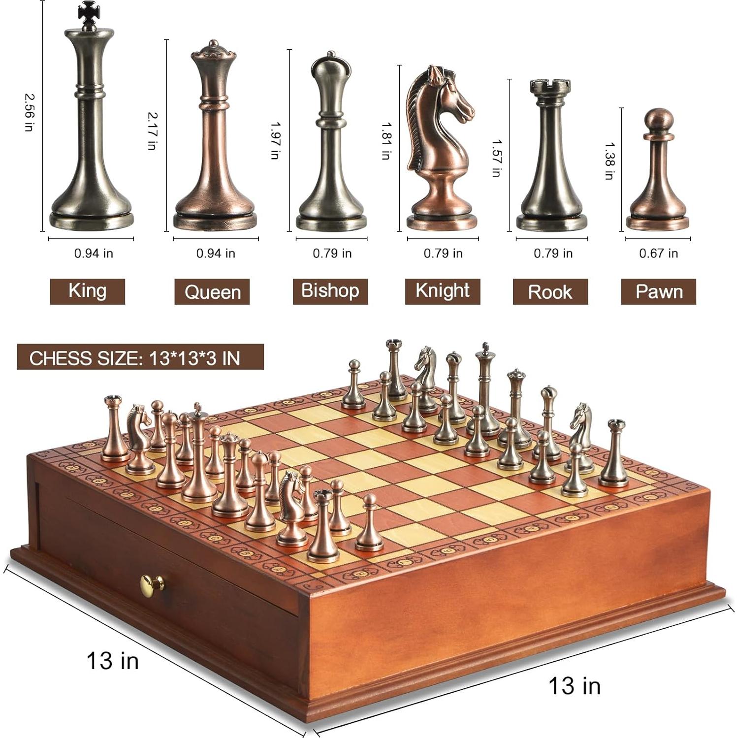 Juego de Ajedrez Retro BIVOMON de Madera y Metal 33x33cm