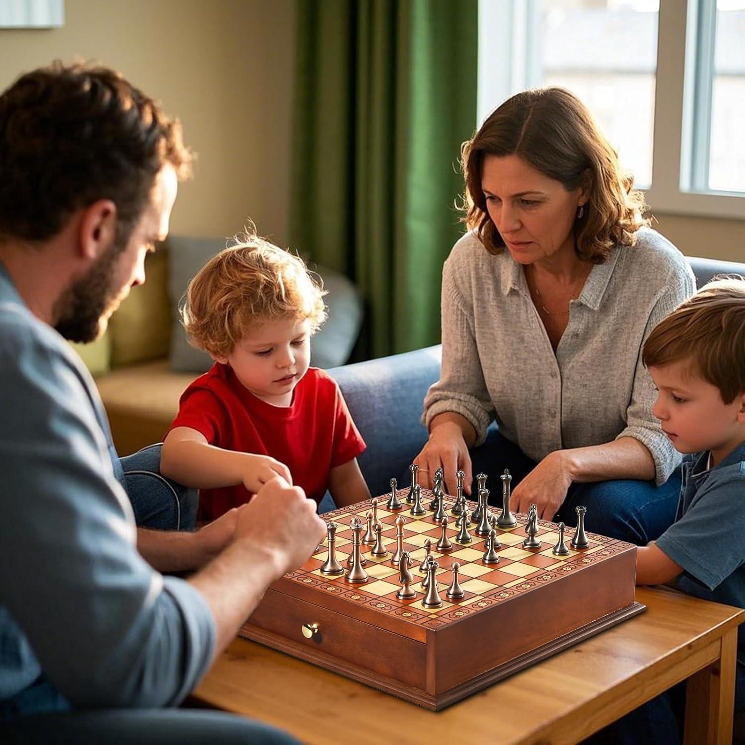 Juego de Ajedrez Retro BIVOMON de Madera y Metal 33x33cm