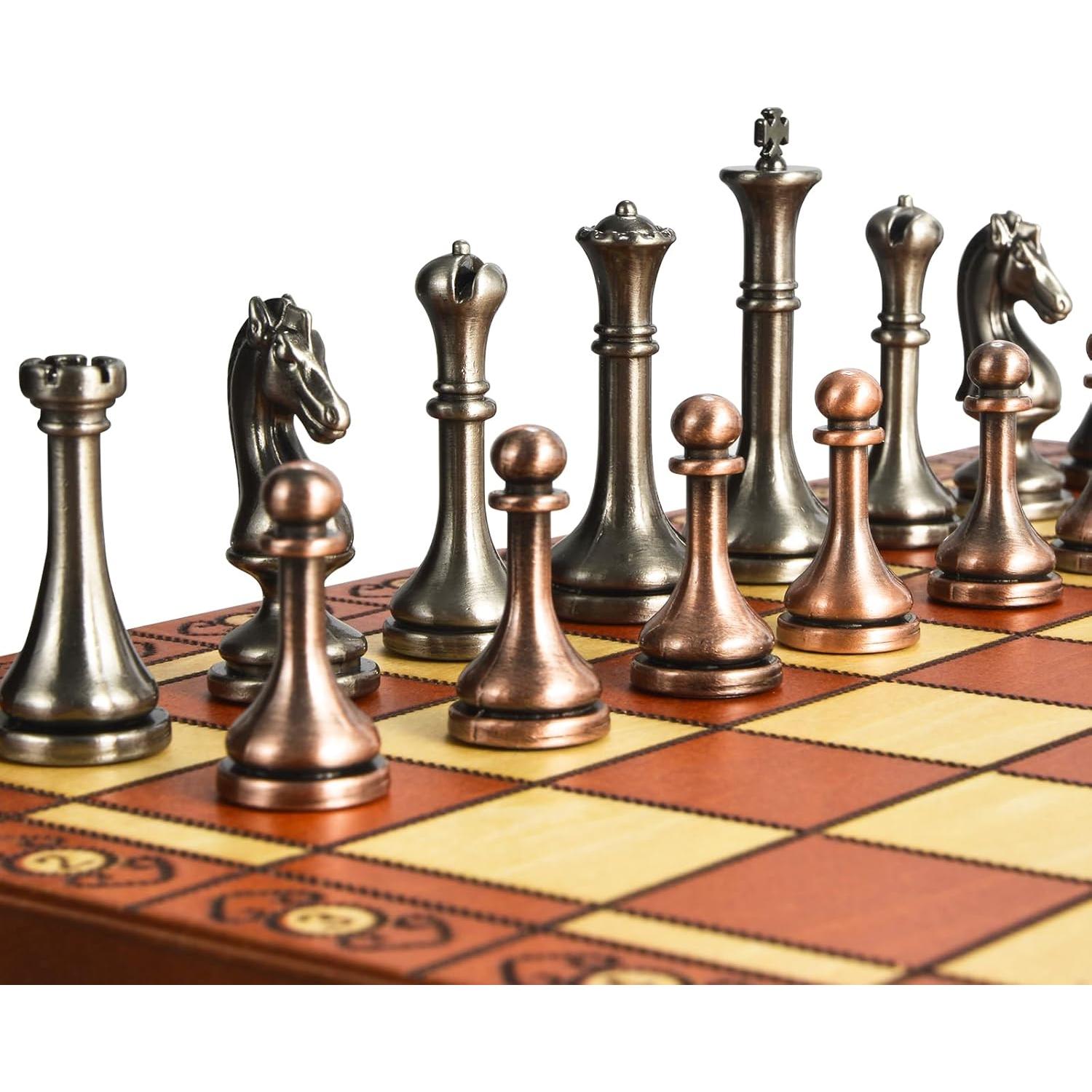 Juego de Ajedrez Retro BIVOMON de Madera y Metal 33x33cm