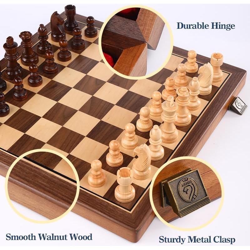 Juego de Ajedrez Magnético de Madera de Nogal 15 cm Plegable