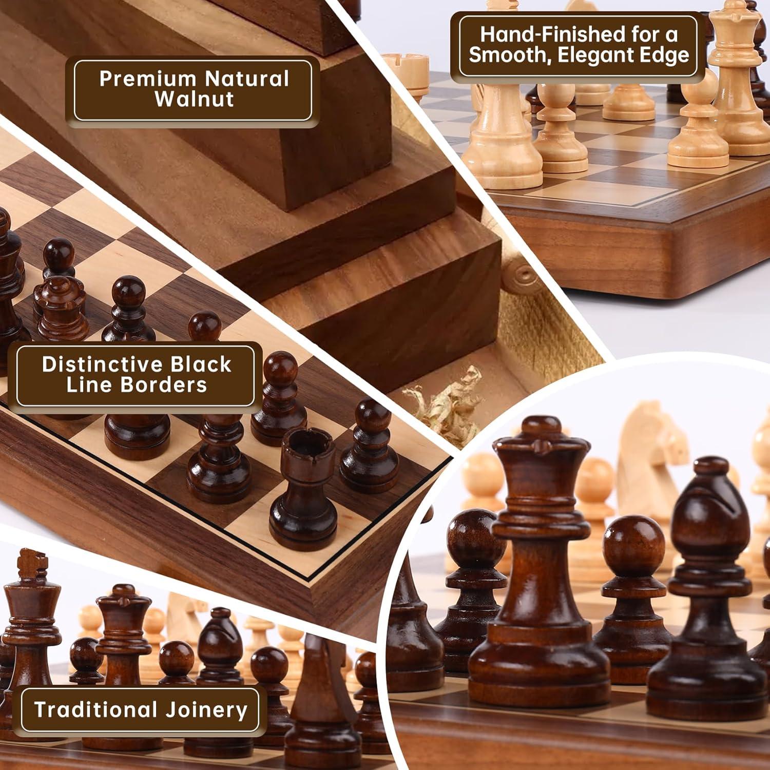 Juego de Ajedrez Magnético de Madera de Nogal 15 cm Plegable