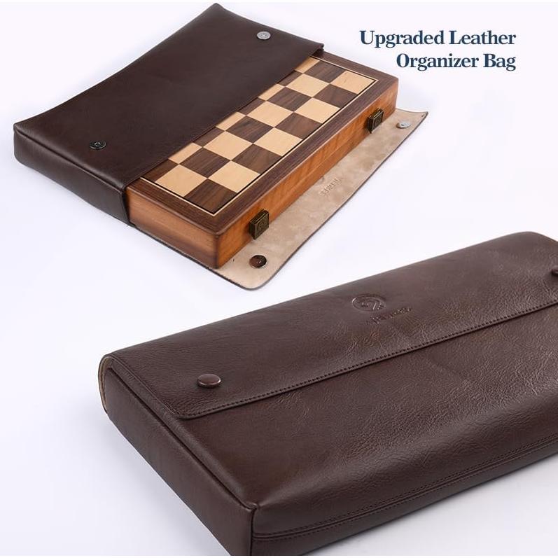 Juego de Ajedrez Magnético de Madera de Nogal 15 cm Plegable