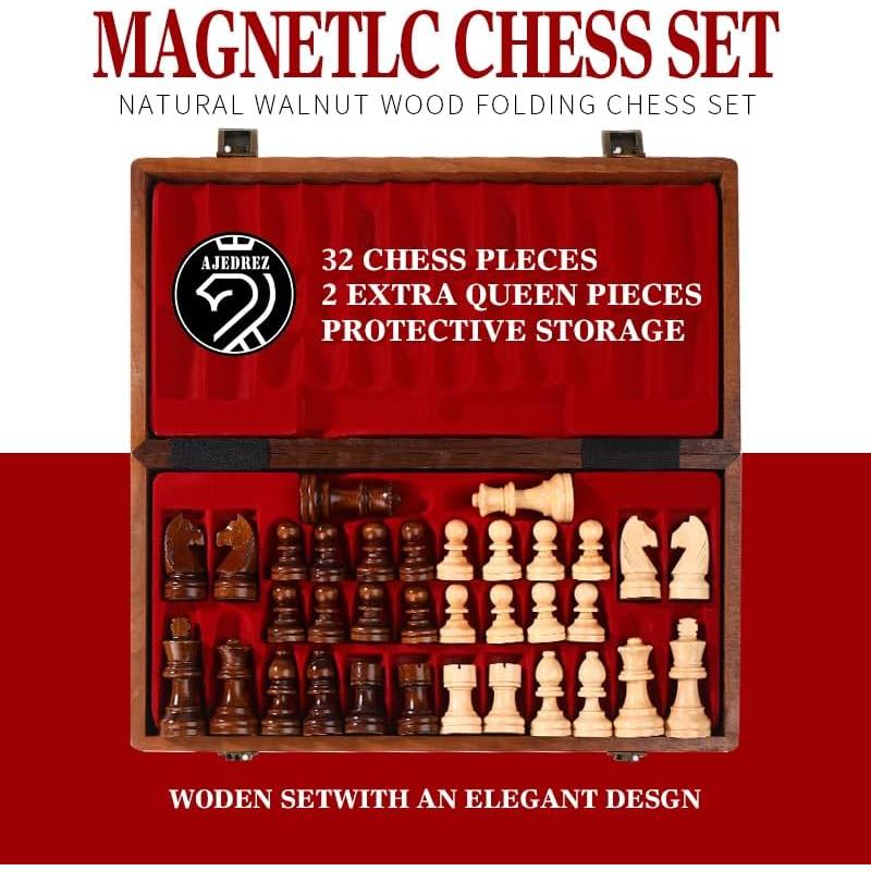 Juego de Ajedrez Magnético de Madera de Nogal 15 cm Plegable