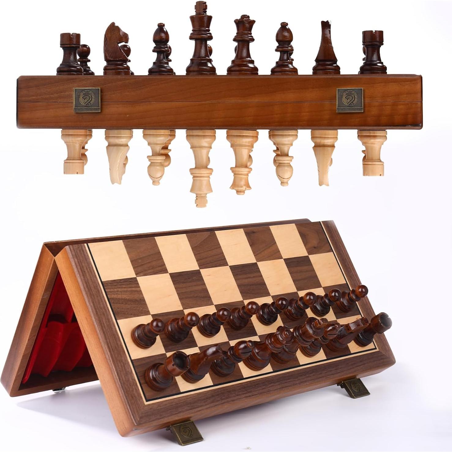 Juego de Ajedrez Magnético de Madera de Nogal 15 cm Plegable