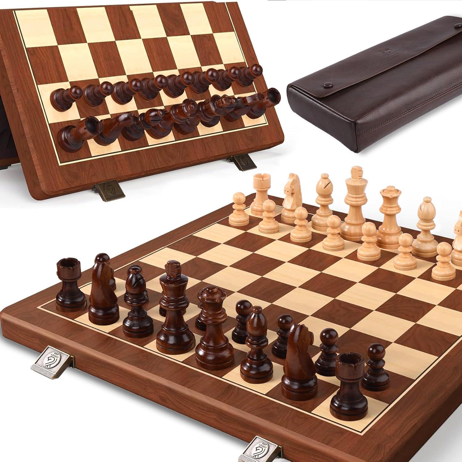 Juego de Ajedrez Magnético de Madera de Nogal 15 cm Plegable