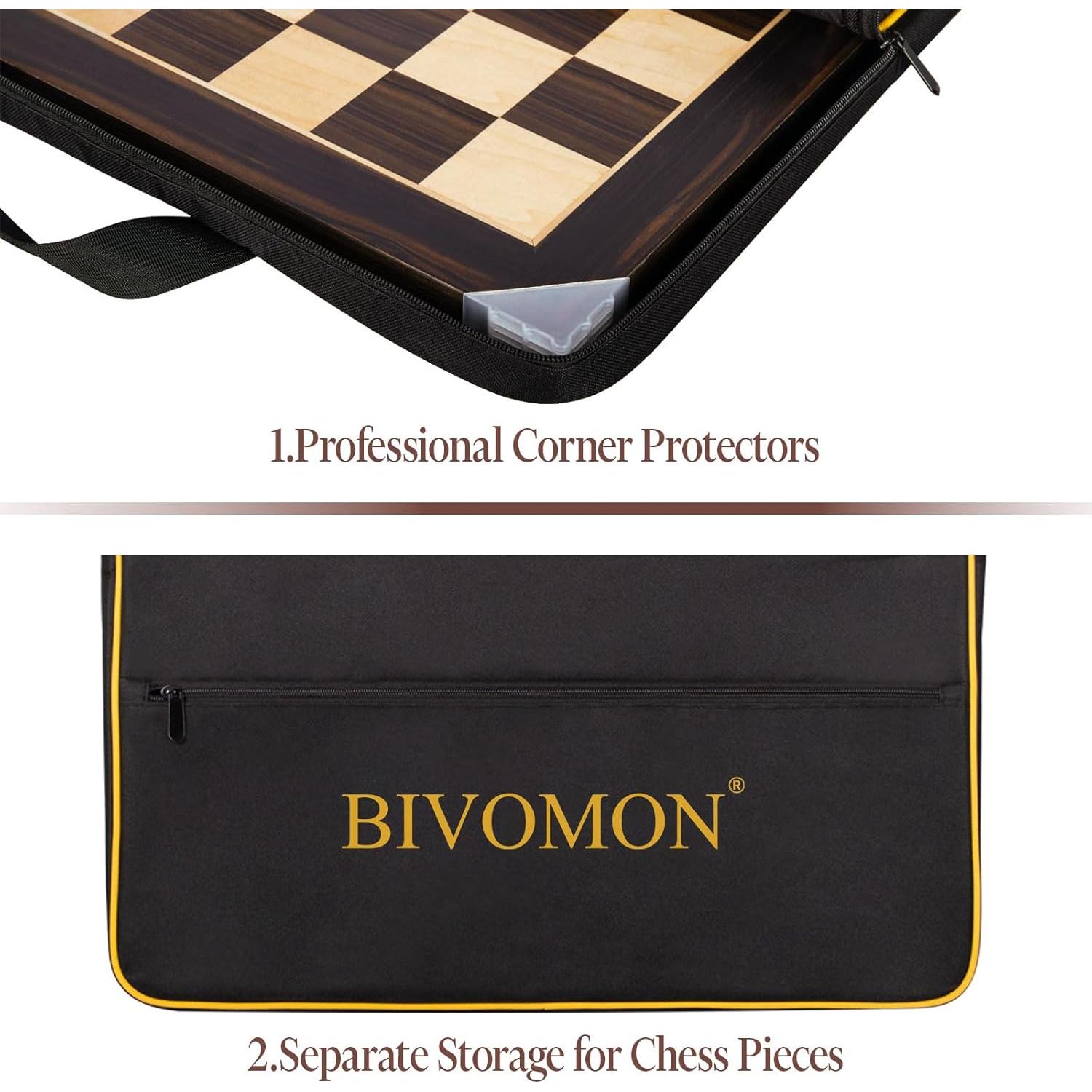 Tablero de Ajedrez de Madera BIVOMON 54 cm Profesional