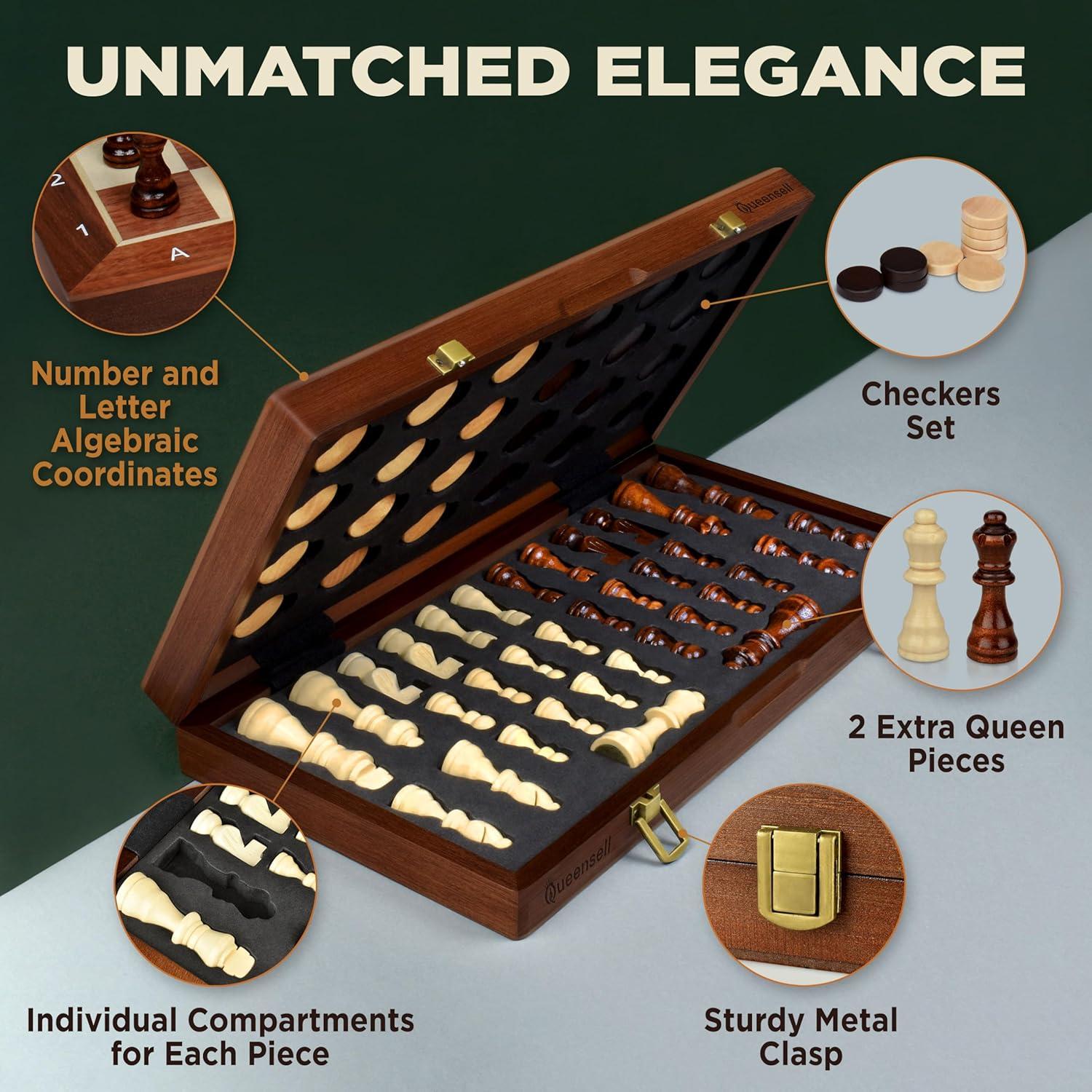 Juego de Ajedrez y Damas Magnético 2 en 1 Queensell 38.1 cm