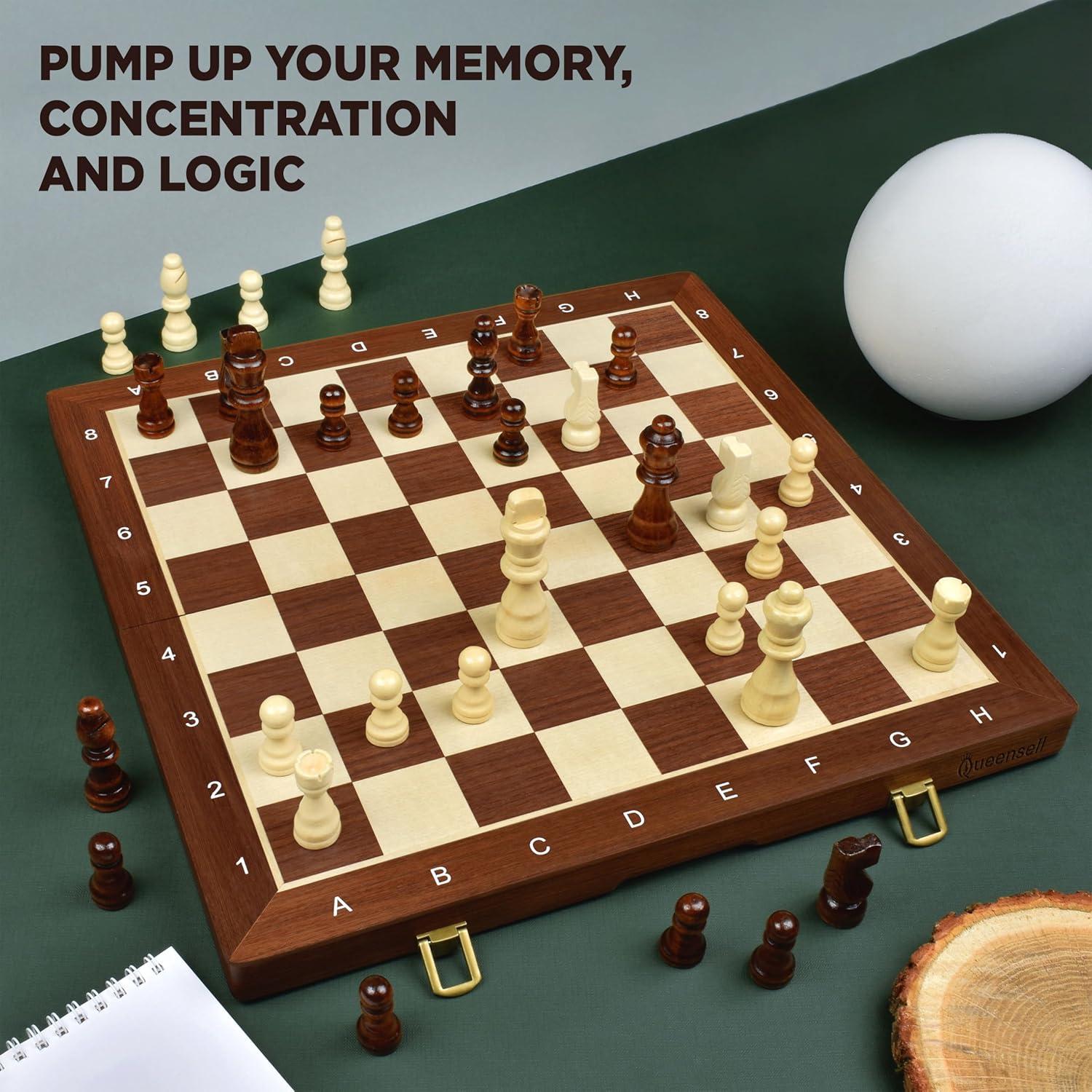 Juego de Ajedrez y Damas Magnético 2 en 1 Queensell 38.1 cm