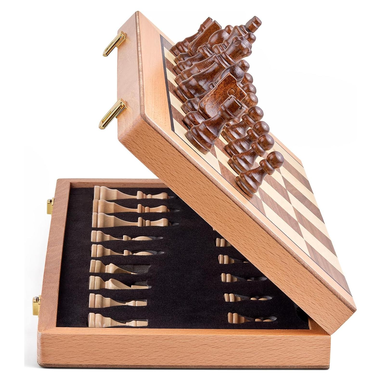 Juego de Ajedrez Magnético de Madera AMEROUS 38 cm Plegable