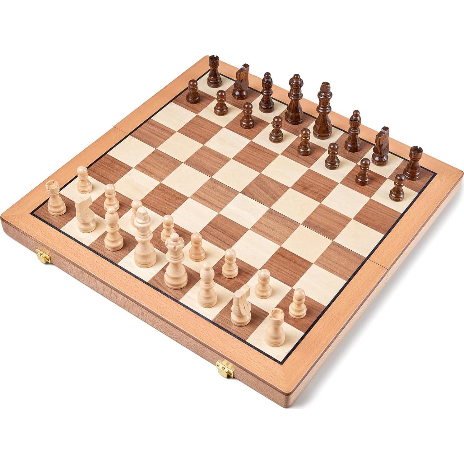 Juego de Ajedrez Magnético de Madera AMEROUS 38 cm Plegable