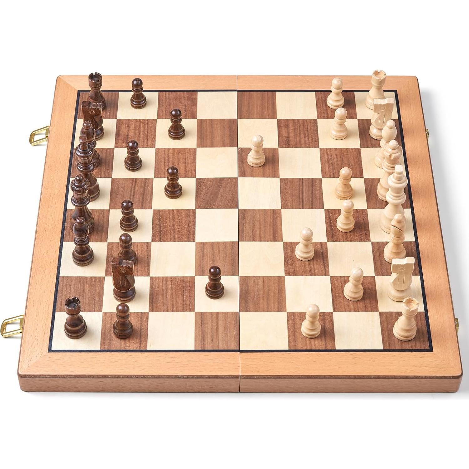 Juego de Ajedrez Magnético de Madera AMEROUS 38 cm Plegable