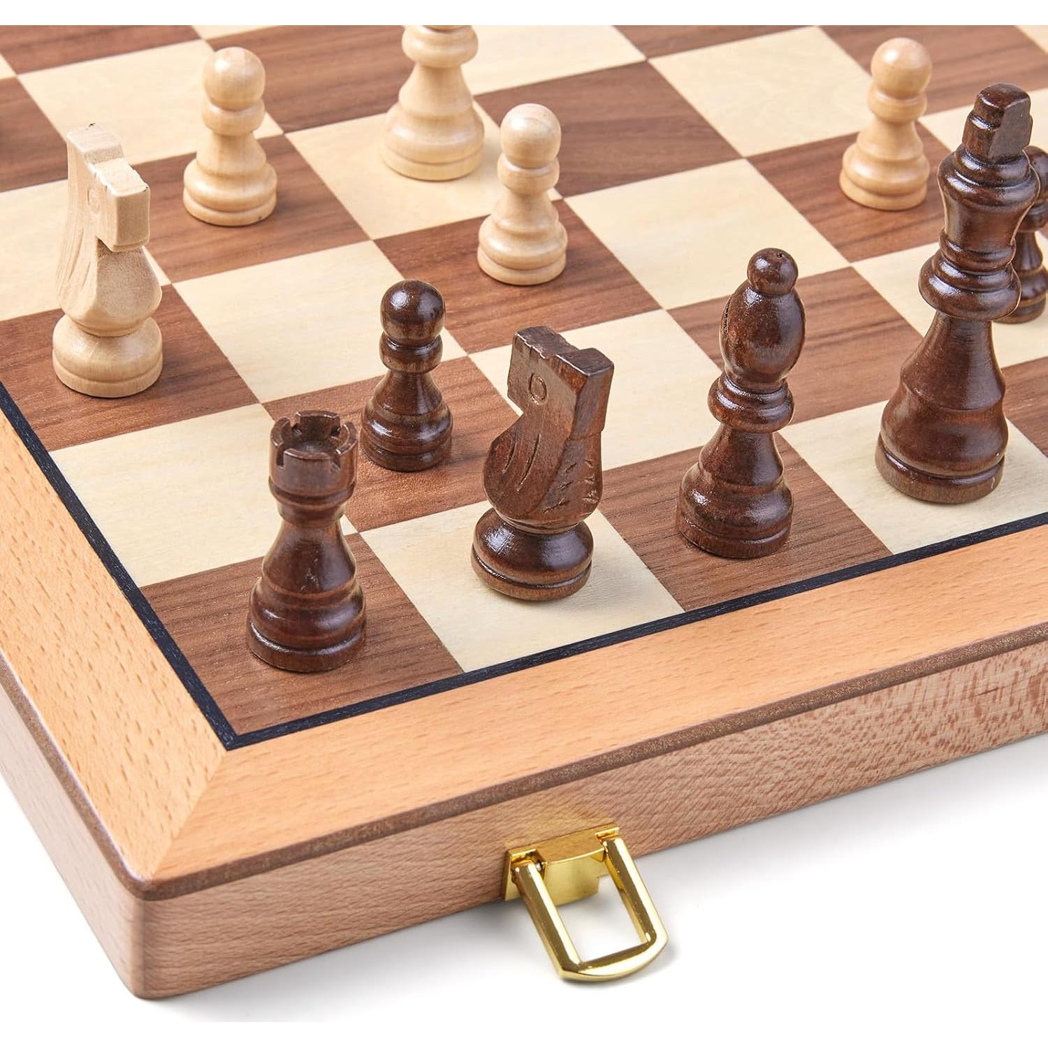 Juego de Ajedrez Magnético de Madera AMEROUS 38 cm Plegable