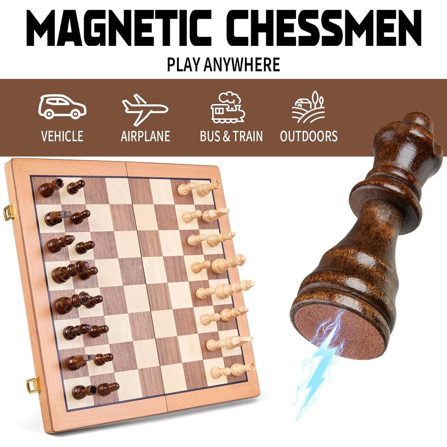 Juego de Ajedrez Magnético de Madera AMEROUS 38 cm Plegable