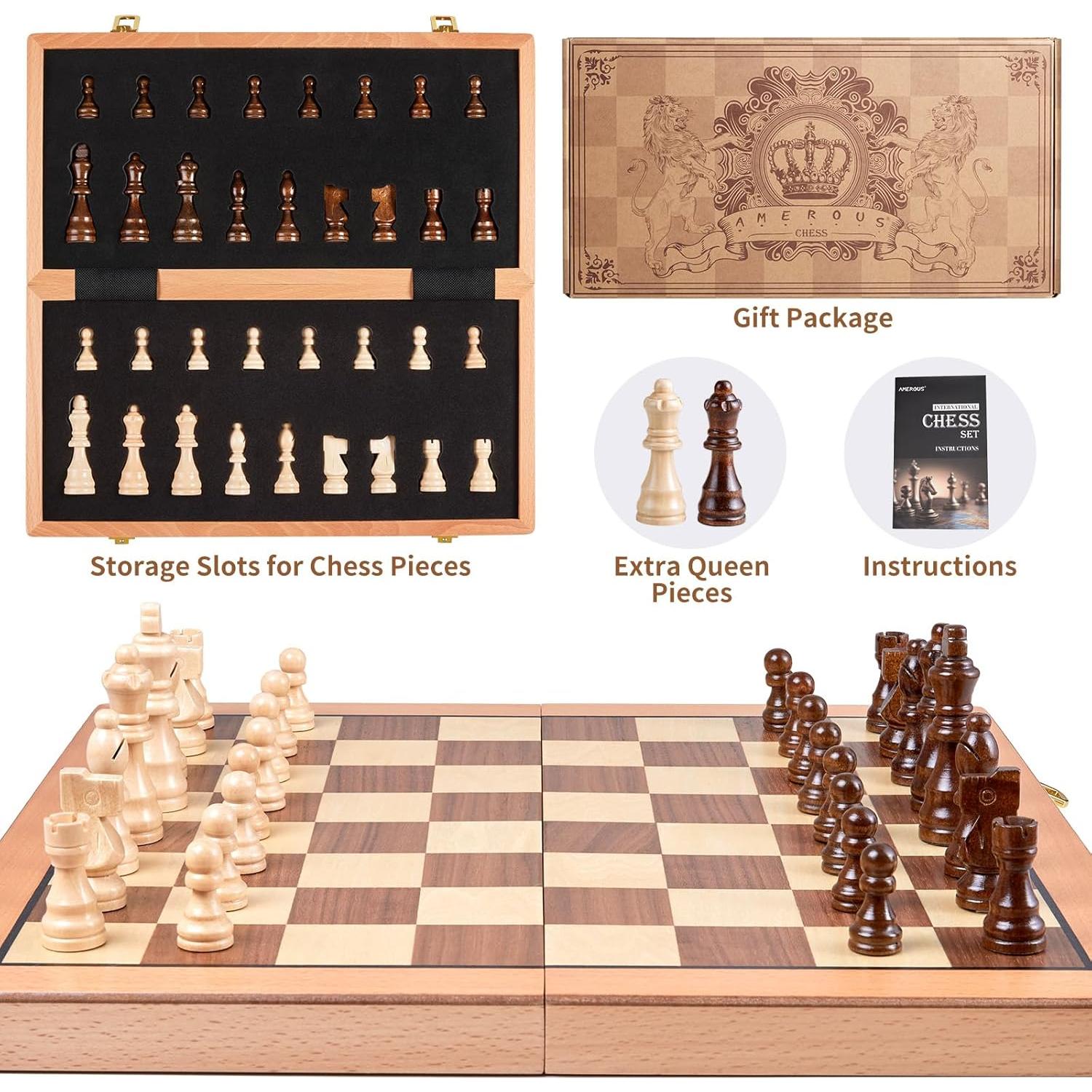 Juego de Ajedrez Magnético de Madera AMEROUS 38 cm Plegable