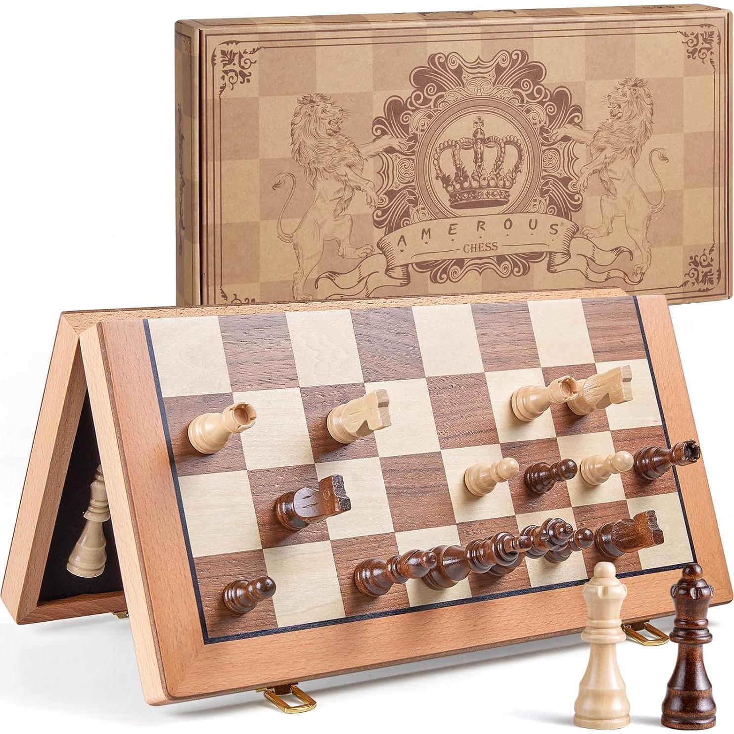 Juego de Ajedrez Magnético de Madera AMEROUS 38 cm Plegable
