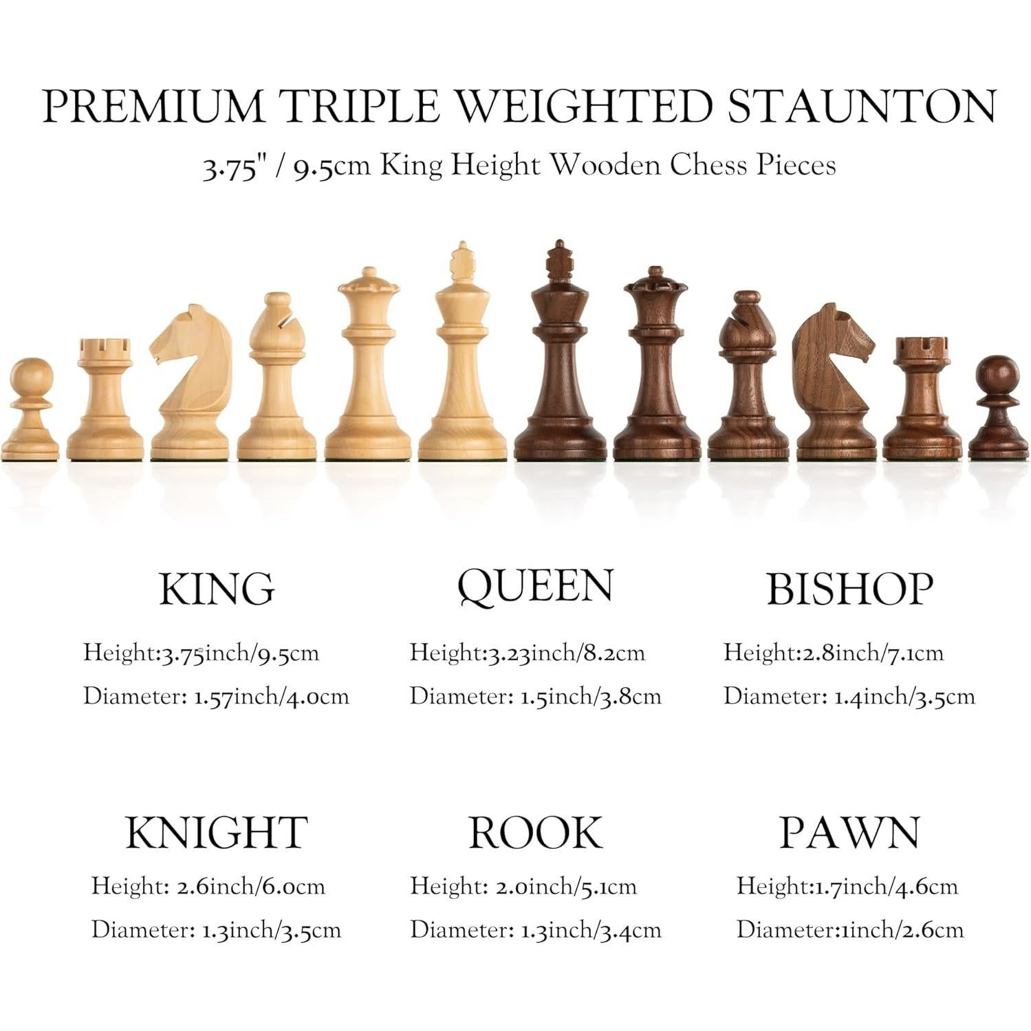 Piezas de Ajedrez A&A Premium Staunton Madera Nogal 9.5cm