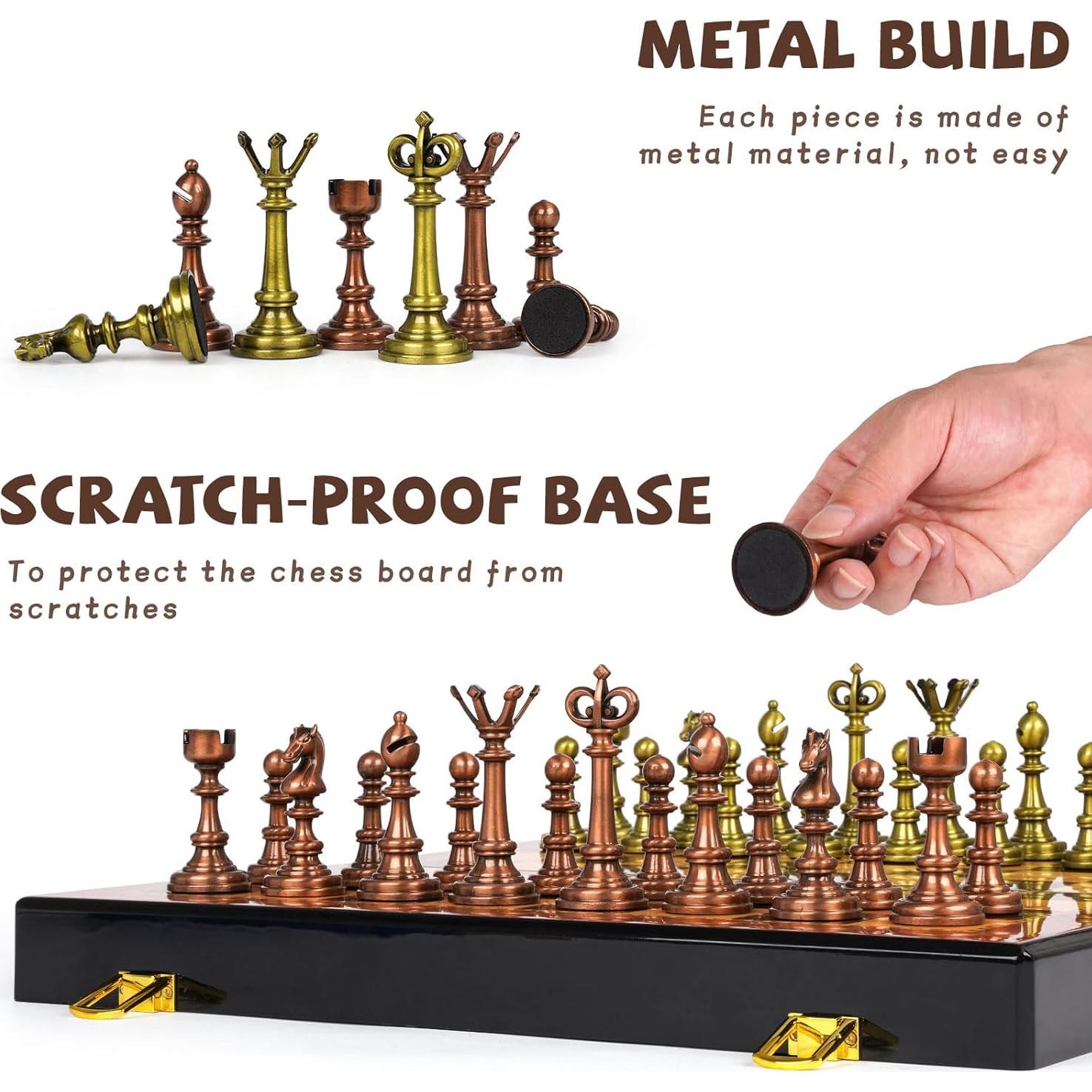 Juego de Ajedrez de Metal Retro Agirlgle 38.1 cm Piezas de Cromo