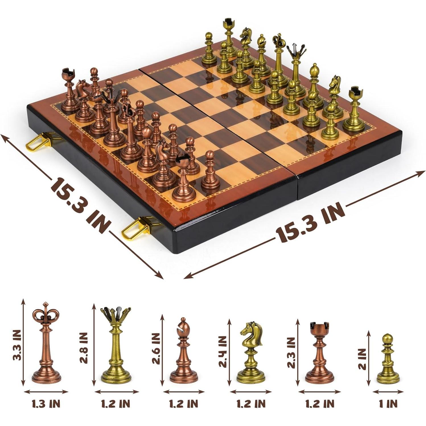 Juego de Ajedrez de Metal Retro Agirlgle 38.1 cm Piezas de Cromo