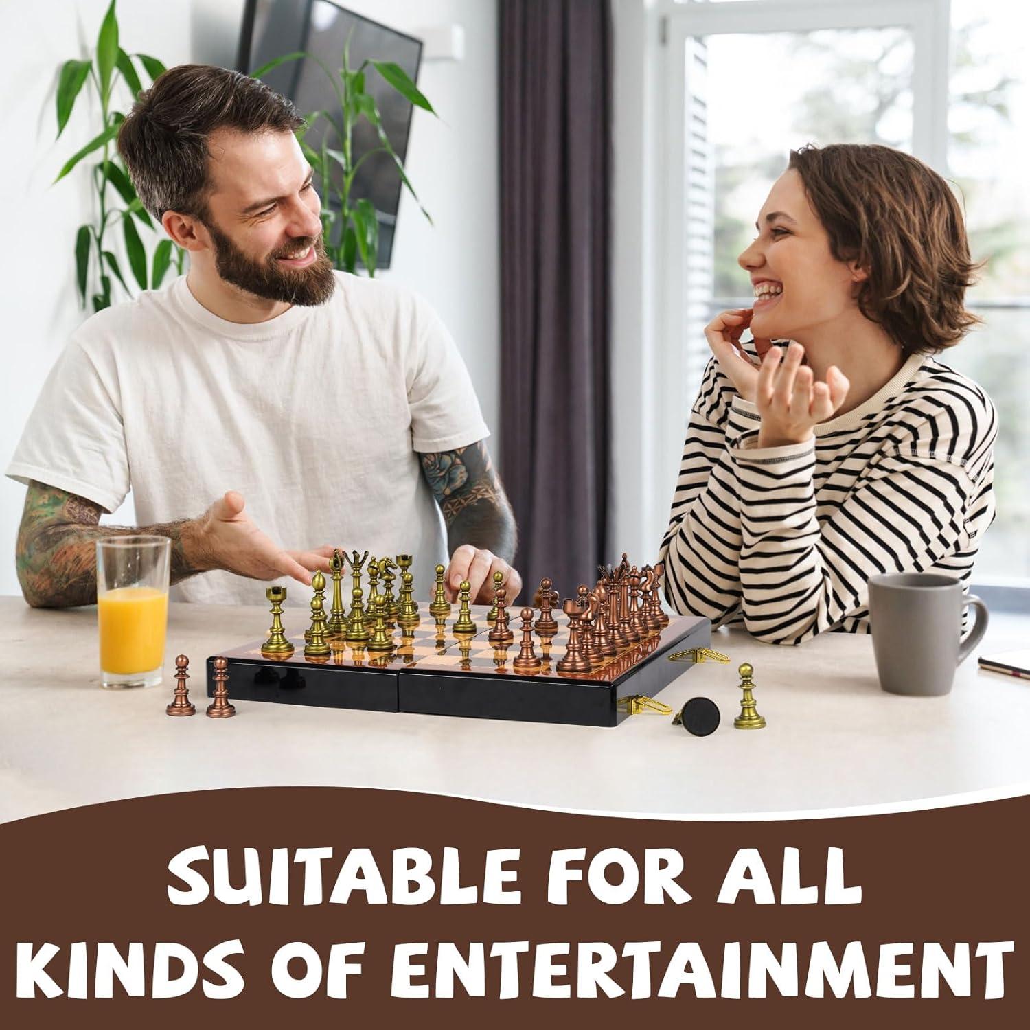 Juego de Ajedrez de Metal Retro Agirlgle 38.1 cm Piezas de Cromo