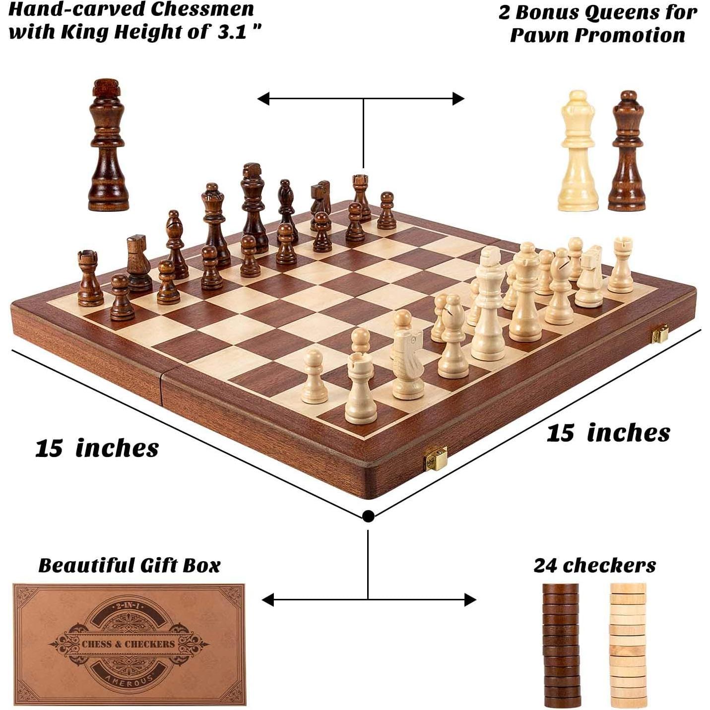 Juego de Ajedrez y Damas Magnético AMEROUS 38.1 cm 2 en 1