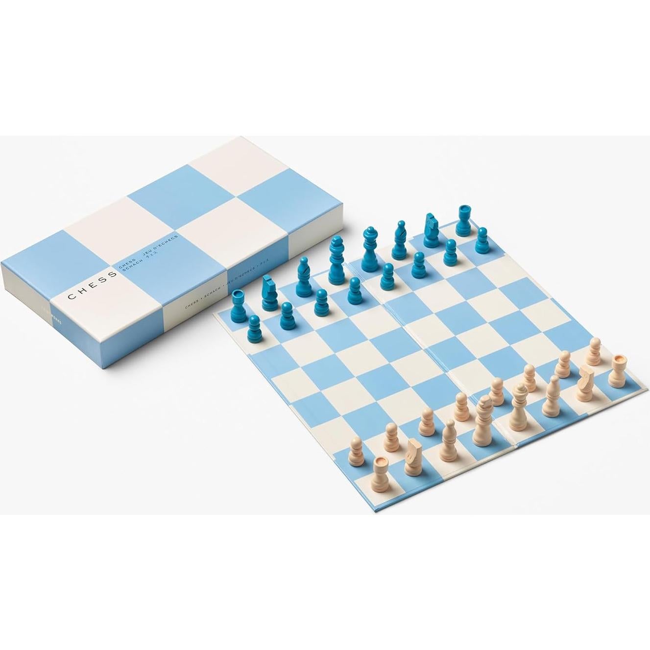 Juego de Ajedrez de Madera Azul con Tablero Plegable - PrintWorksMarket