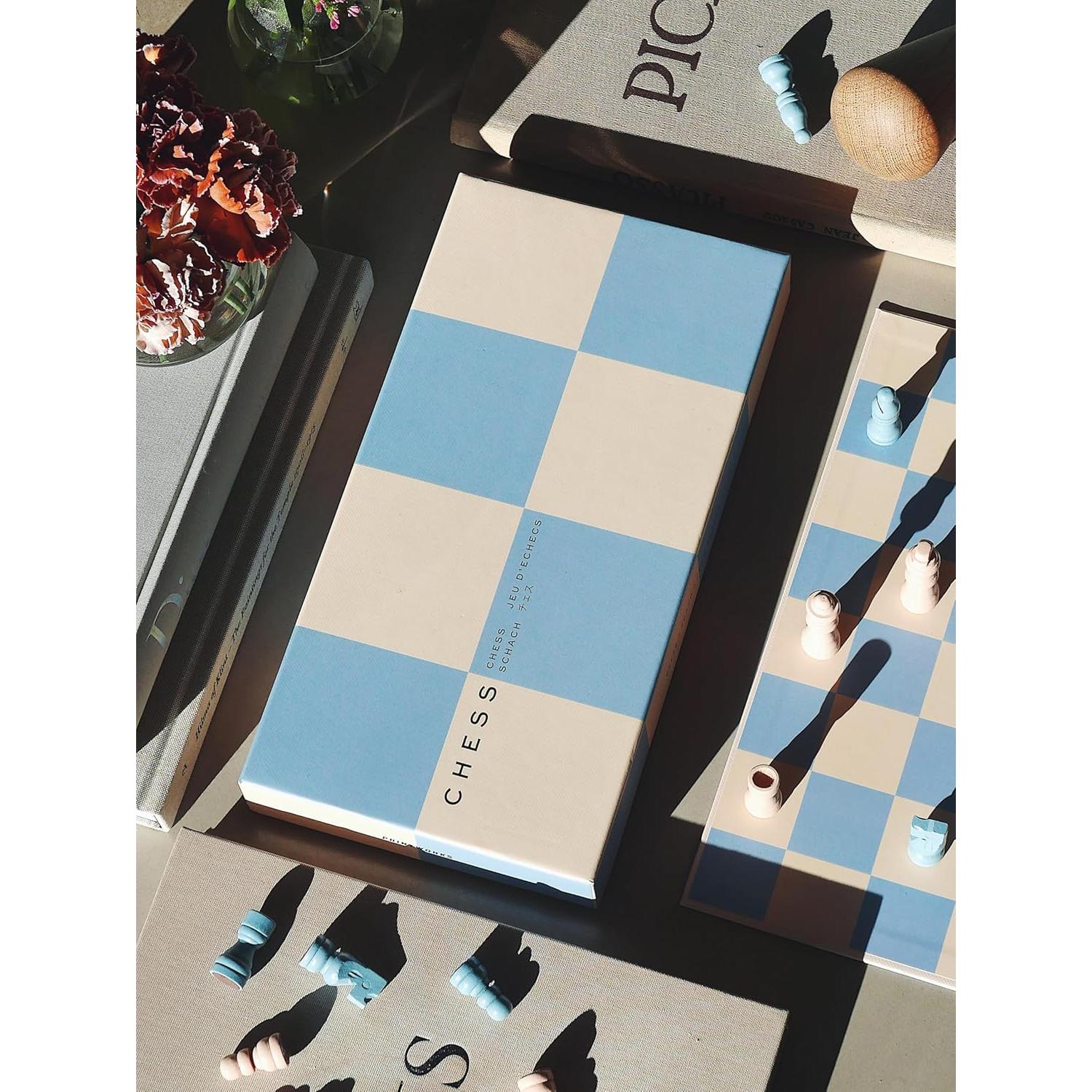 Juego de Ajedrez de Madera Azul con Tablero Plegable - PrintWorksMarket