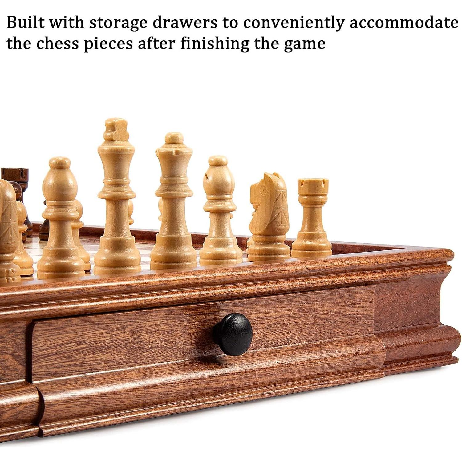 Juego de Ajedrez Magnético de Madera AMEROUS 31.75 cm con 2 Reinas