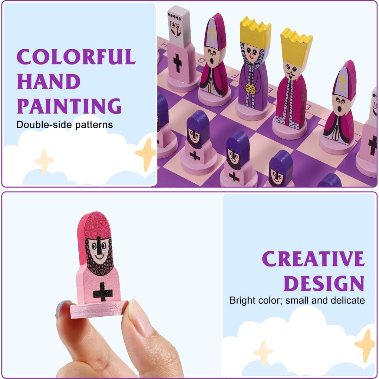 Juego de Ajedrez de Madera TOYANDONA Rosa 30x30cm para Niños