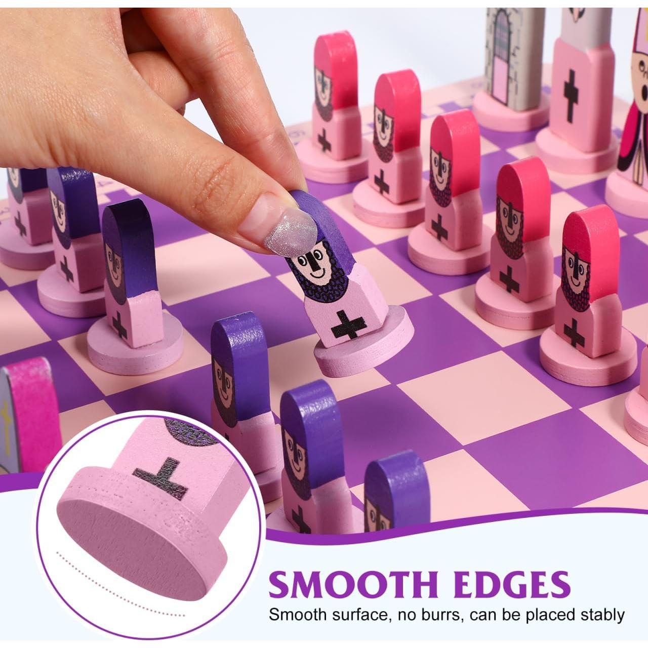 Juego de Ajedrez de Madera TOYANDONA Rosa 30x30cm para Niños