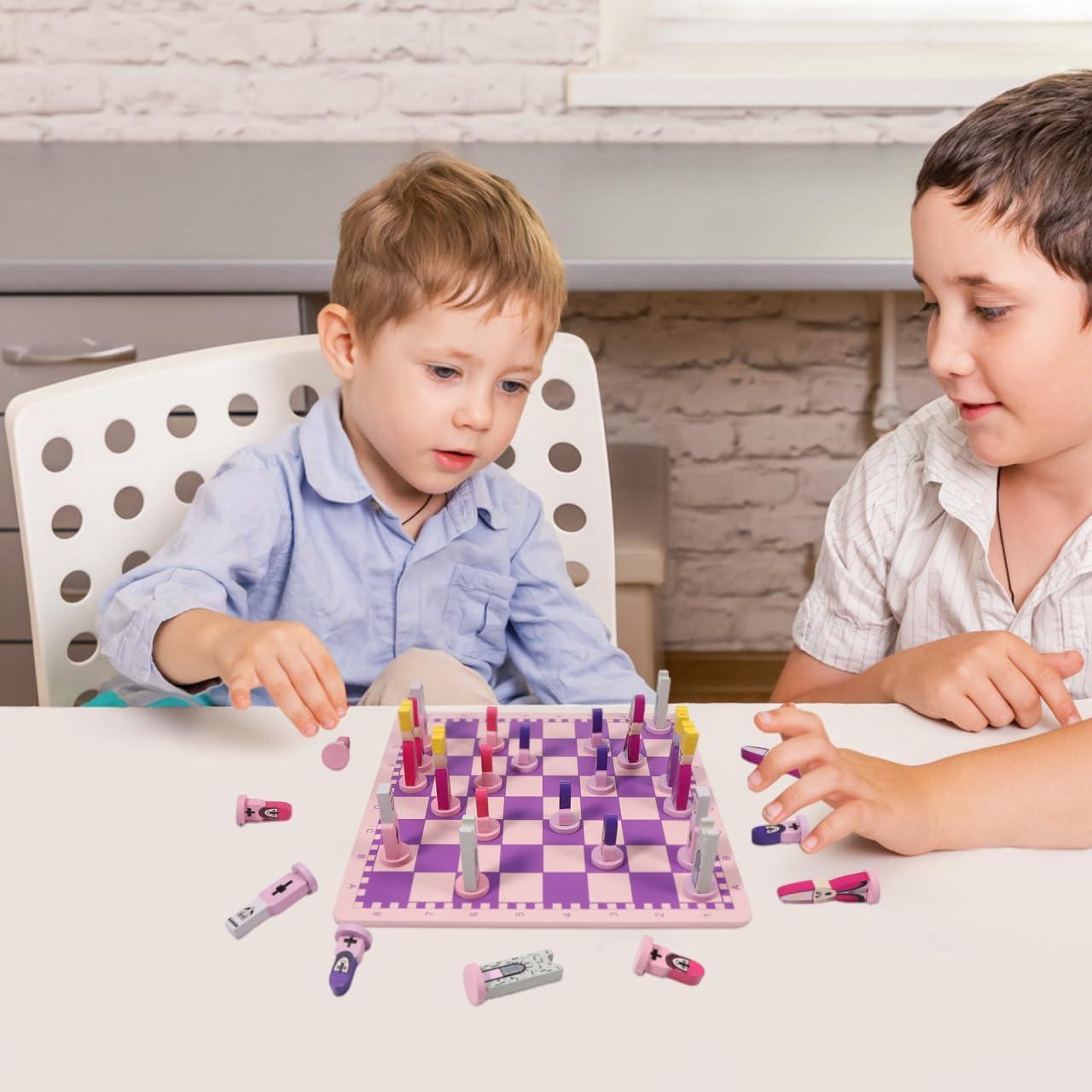 Juego de Ajedrez de Madera TOYANDONA Rosa 30x30cm para Niños