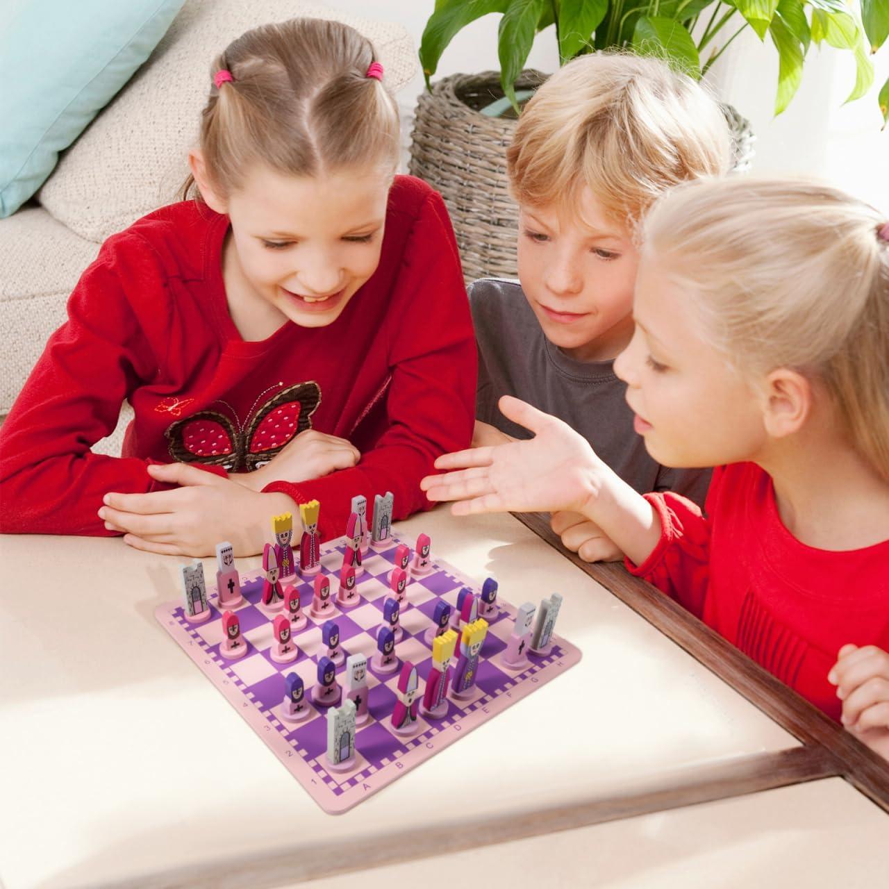 Juego de Ajedrez de Madera TOYANDONA Rosa 30x30cm para Niños