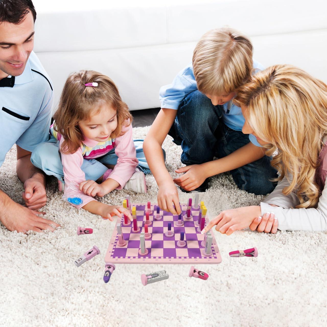 Juego de Ajedrez de Madera TOYANDONA Rosa 30x30cm para Niños