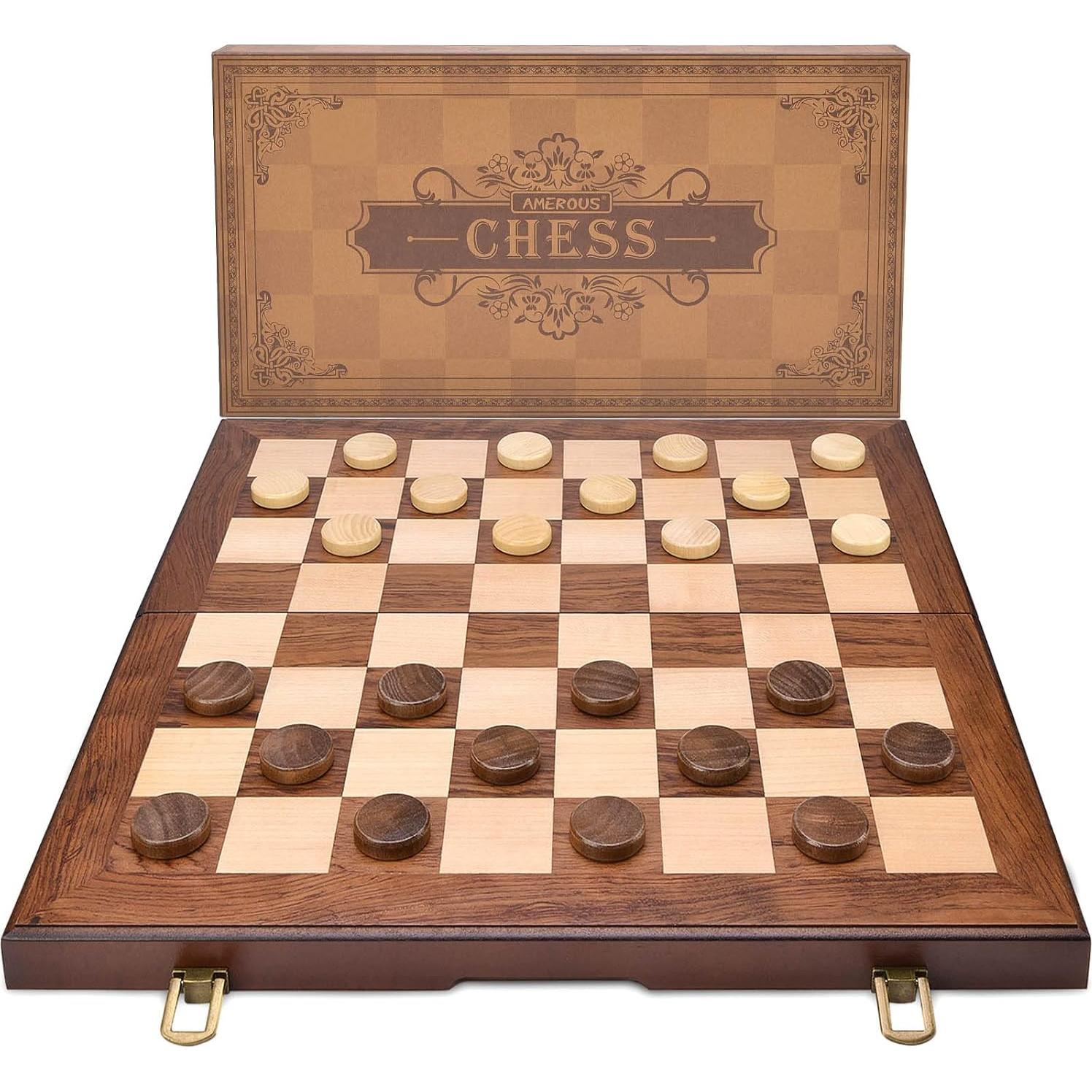 Juego de Ajedrez y Damas 2 en 1 AMEROUS Madera 39.62 cm