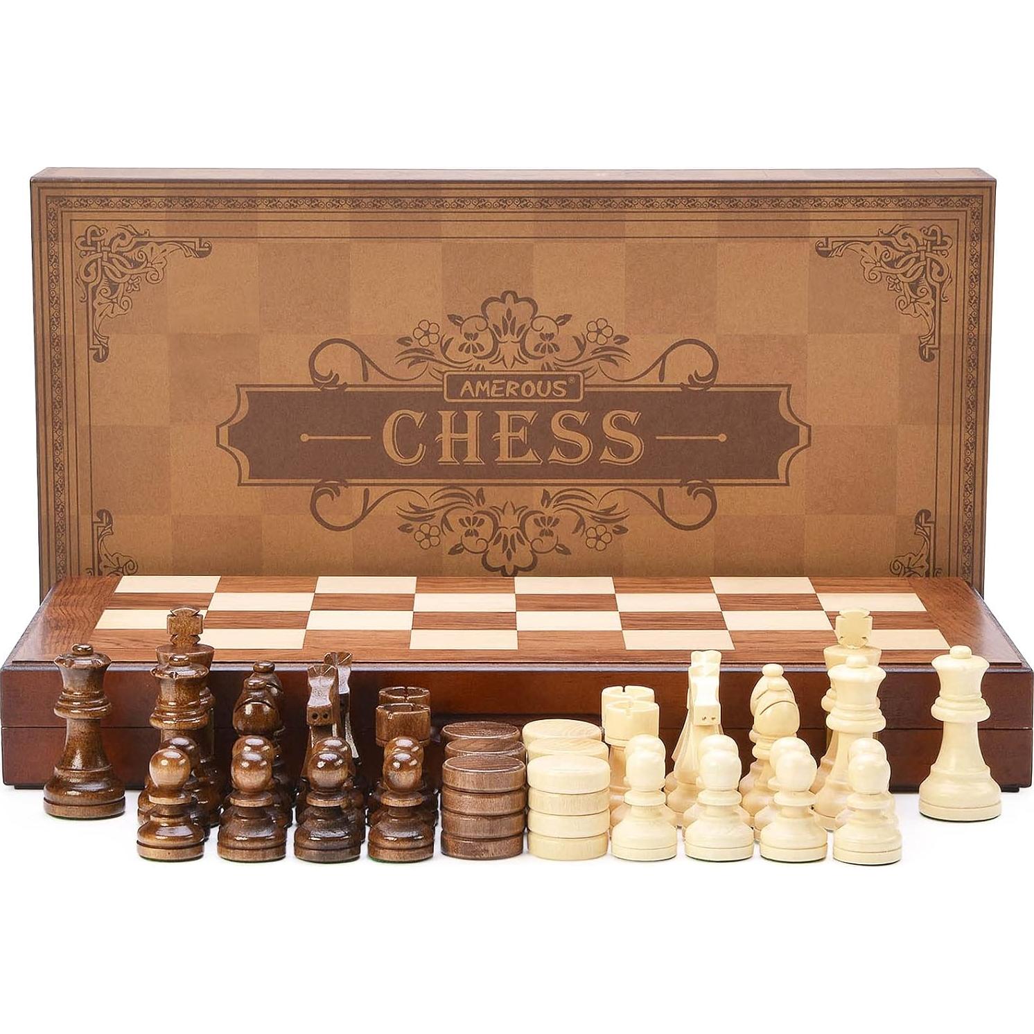 Juego de Ajedrez y Damas 2 en 1 AMEROUS Madera 39.62 cm