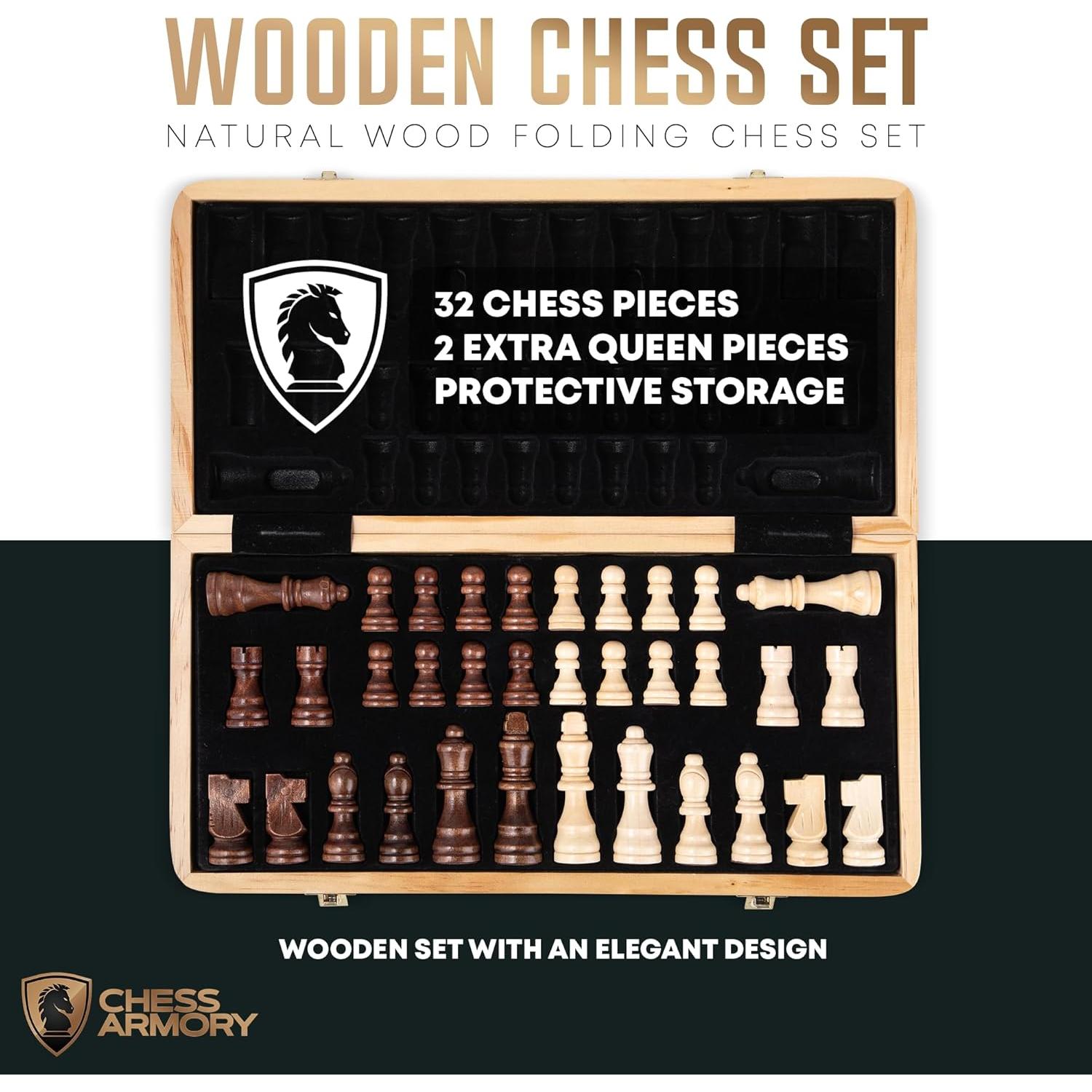 Conjunto de Ajedrez de Madera 38 cm con Reloj Chess Armory