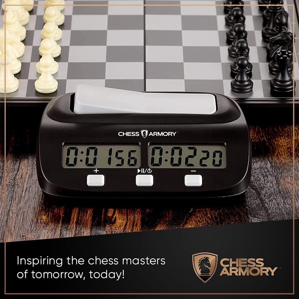 Conjunto de Ajedrez de Madera 38 cm con Reloj Chess Armory