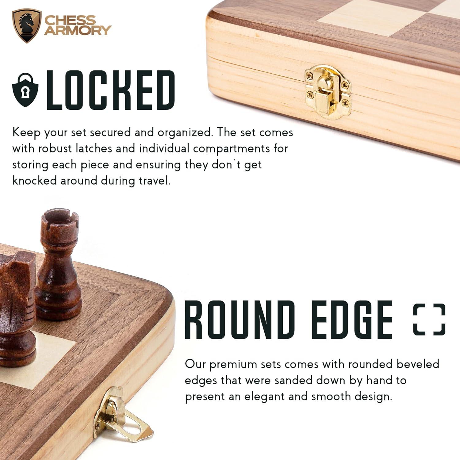 Conjunto de Ajedrez de Madera 38 cm con Reloj Chess Armory