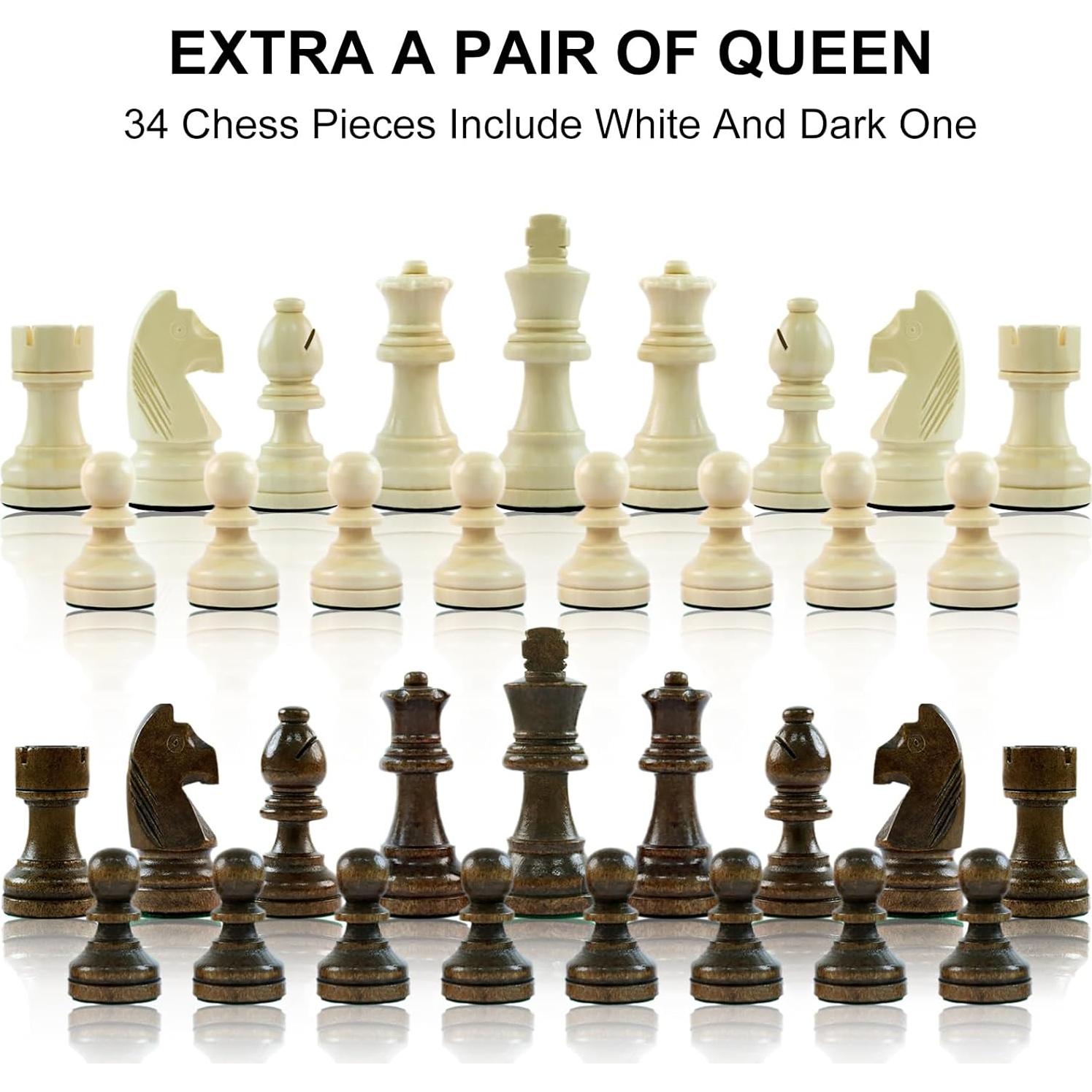 Piezas de Ajedrez de Madera LEAP 32 Piezas con 2 Reinas Extra