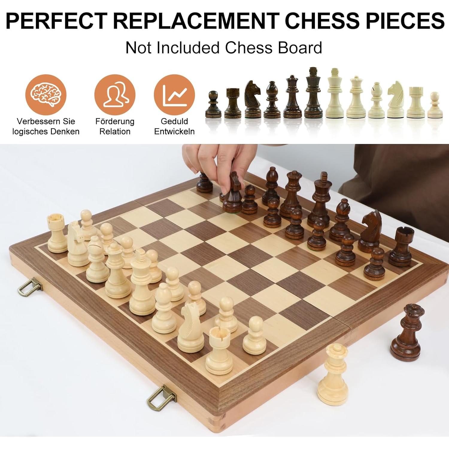 Piezas de Ajedrez de Madera LEAP 32 Piezas con 2 Reinas Extra