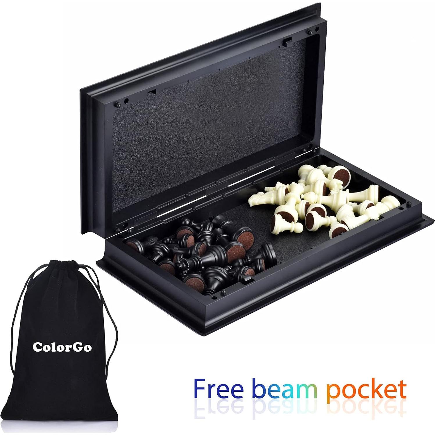 Juego de Ajedrez Magnético Plegable ColorGo 25.2 cm con 2 Reinas Extra