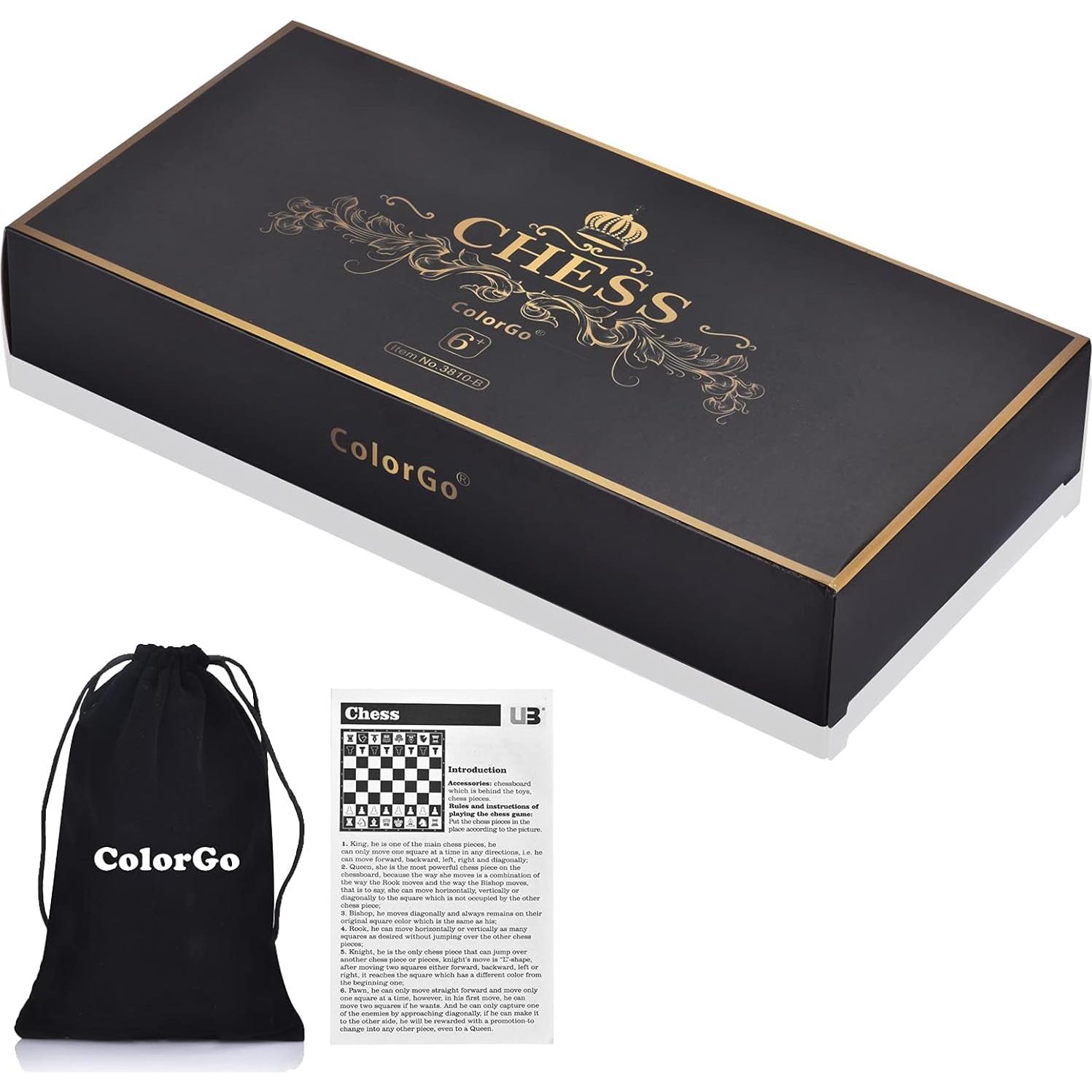 Juego de Ajedrez Magnético Plegable ColorGo 25.2 cm con 2 Reinas Extra