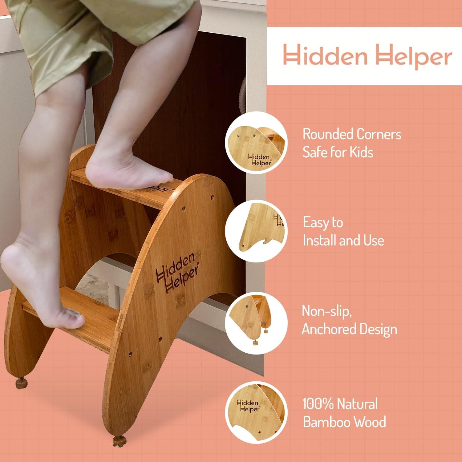 Taburete Plegable Hidden Helper para Niños de Madera 2 Pasos