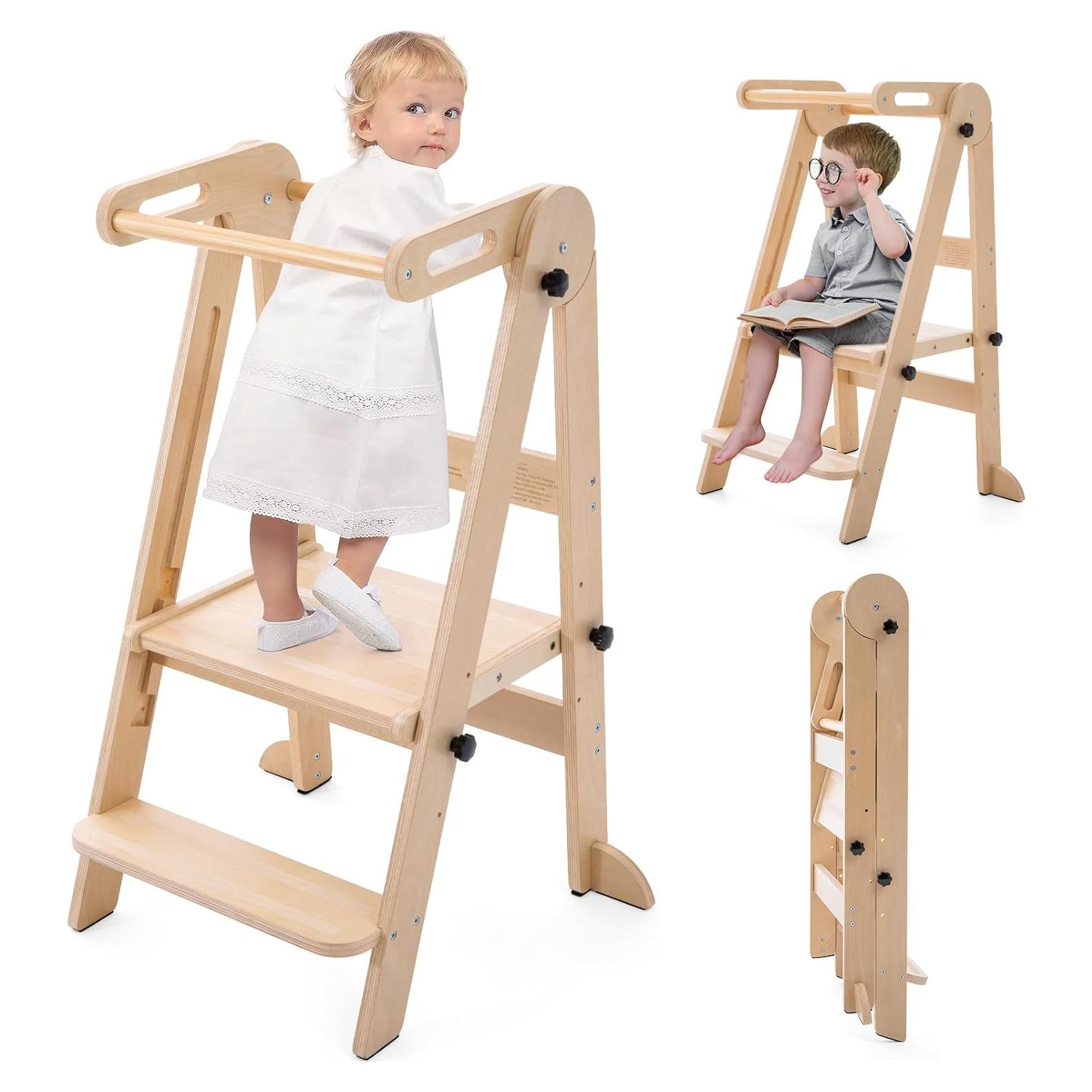 Torre Plegable para Niños Aokkto LT02, Madera, 3 Alturas Ajustables