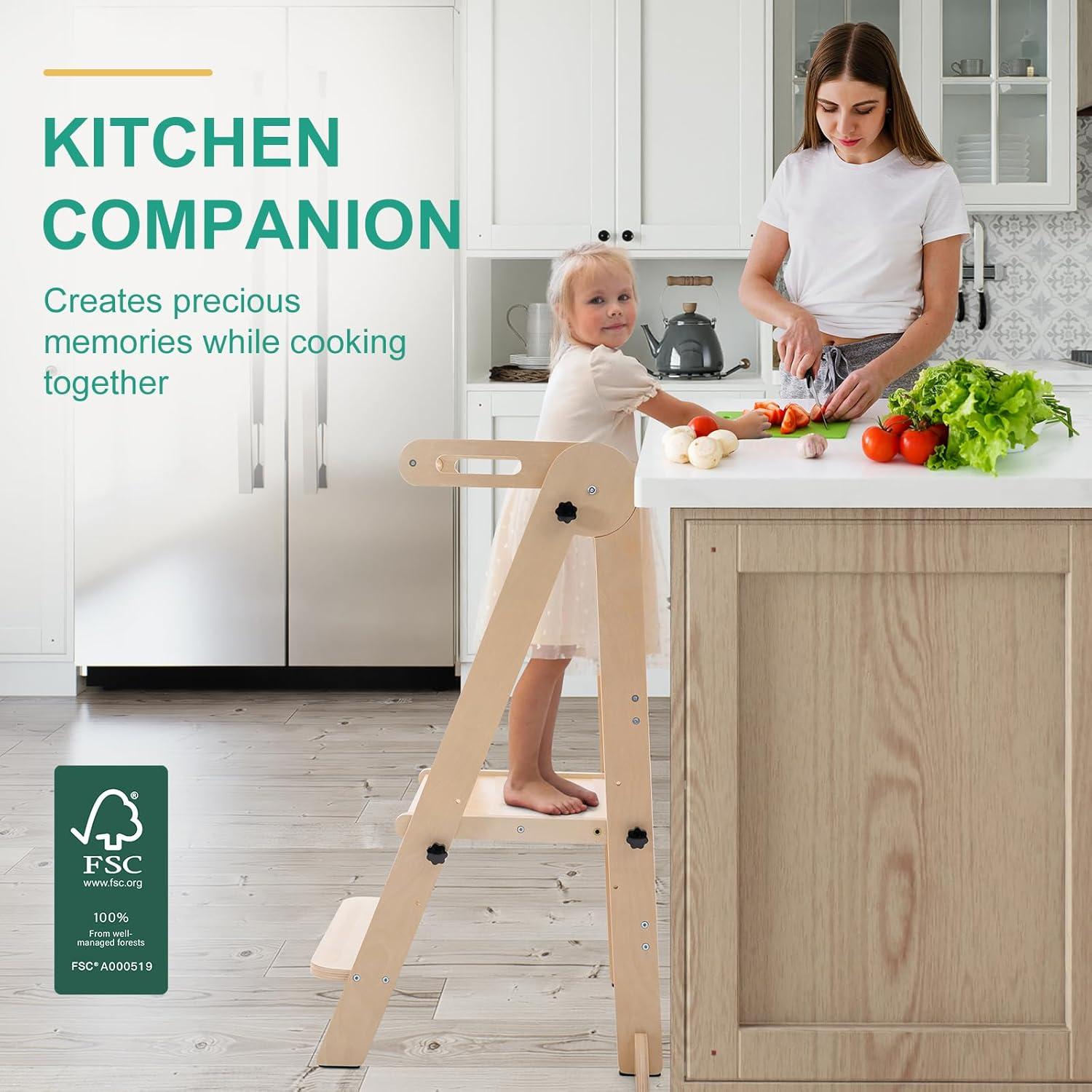 Torre Plegable para Niños Aokkto LT02, Madera, 3 Alturas Ajustables