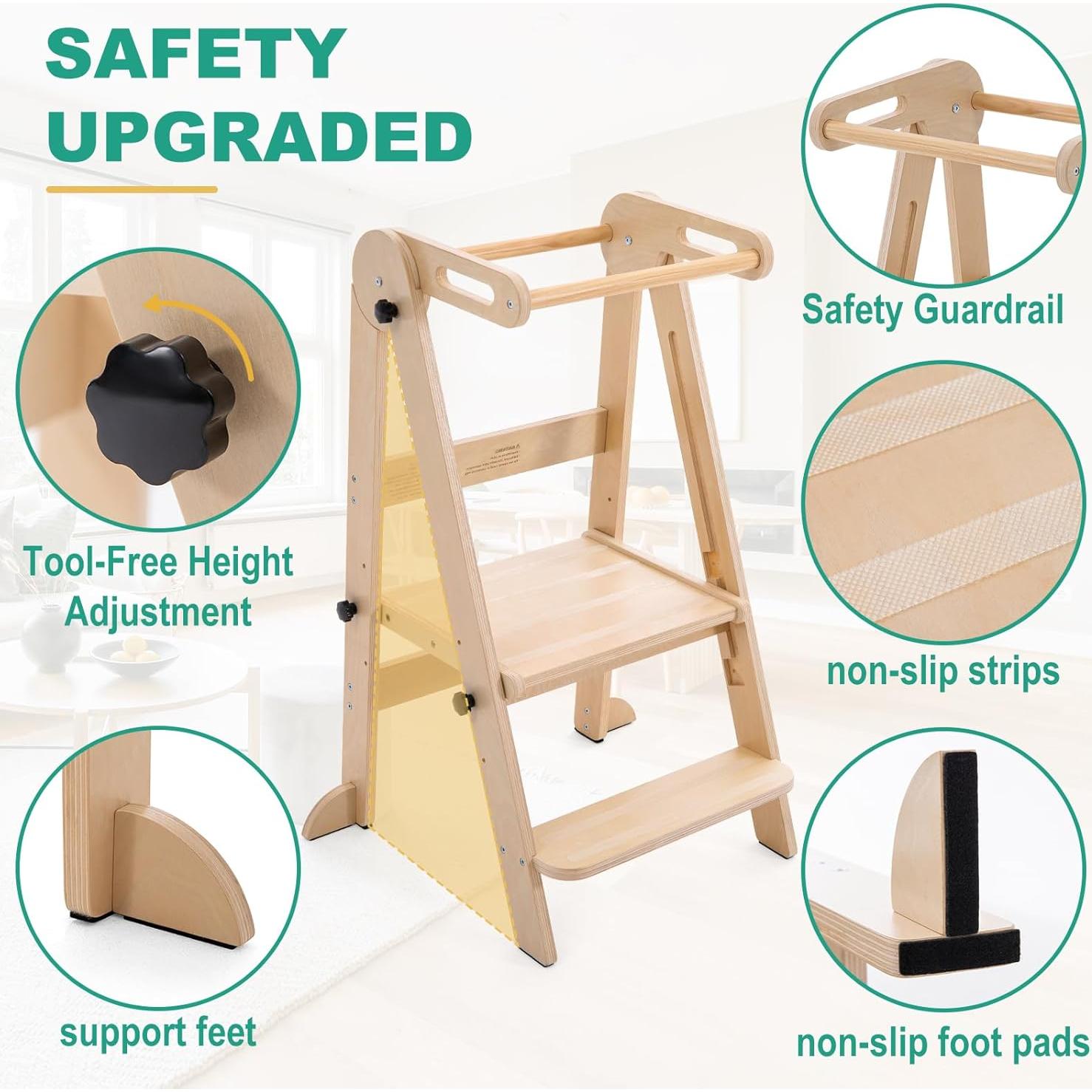 Torre Plegable para Niños Aokkto LT02, Madera, 3 Alturas Ajustables