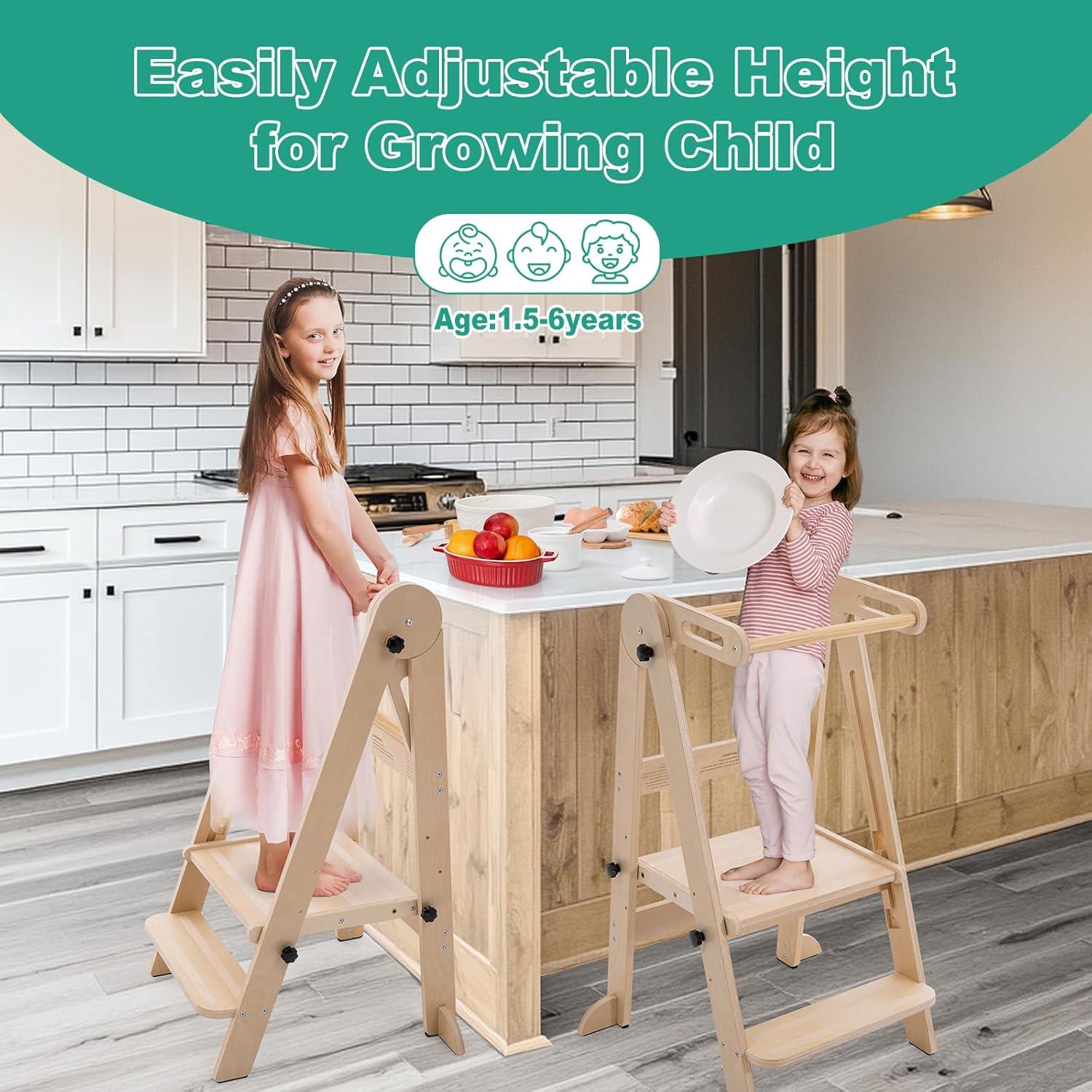 Torre Plegable para Niños Aokkto LT02, Madera, 3 Alturas Ajustables