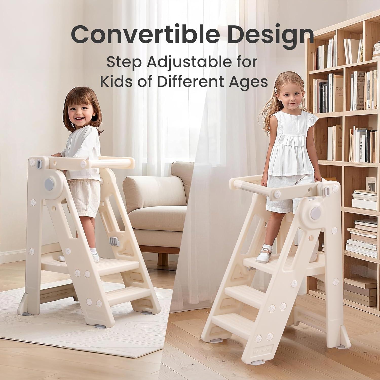 Torre Plegable para Niños Hoopyosms Altura Ajustable Beige