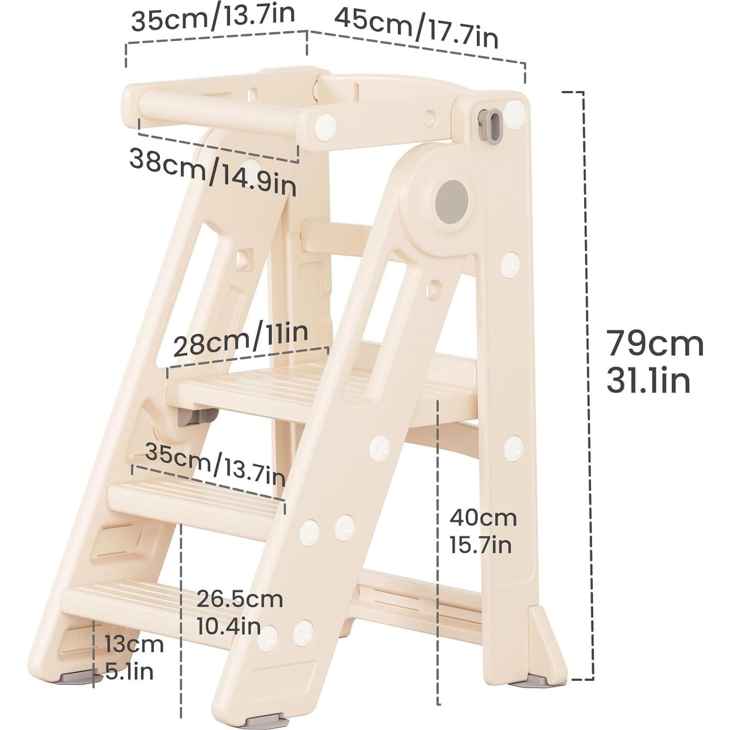 Torre Plegable para Niños Hoopyosms Altura Ajustable Beige
